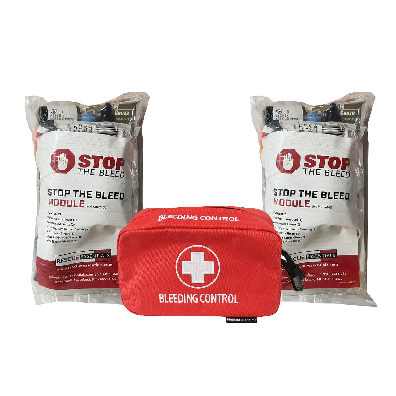 Stop The Bleed Dual Kit - Public Access for Bleeding Control IFAK, Sized to Fit in an AED Cabinet Red Case with Two Complete Modules from The Rescue Essentials Brand