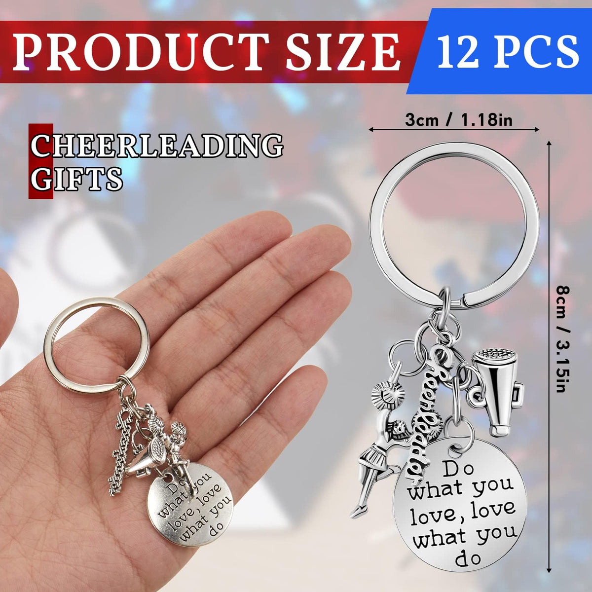 KASTWAVE Cheerleader Charm Keychain, Cheerleading Gifts Cheer Stuff Cheer Team Gifts Cheer Jewelry for Girls Women, Silver, Set of 6