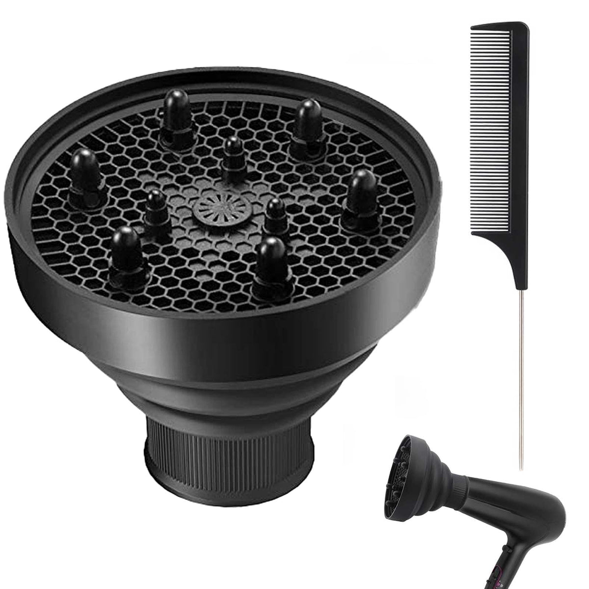 TERRIFI Universal Hair Diffuser Attachment for Hairdryers, Collapsible Professional Blow Dryer Diffuser, Adjustable Diffuser with Comb for Curly and Natural Wavy Hair, Fits Most Hair Dryers