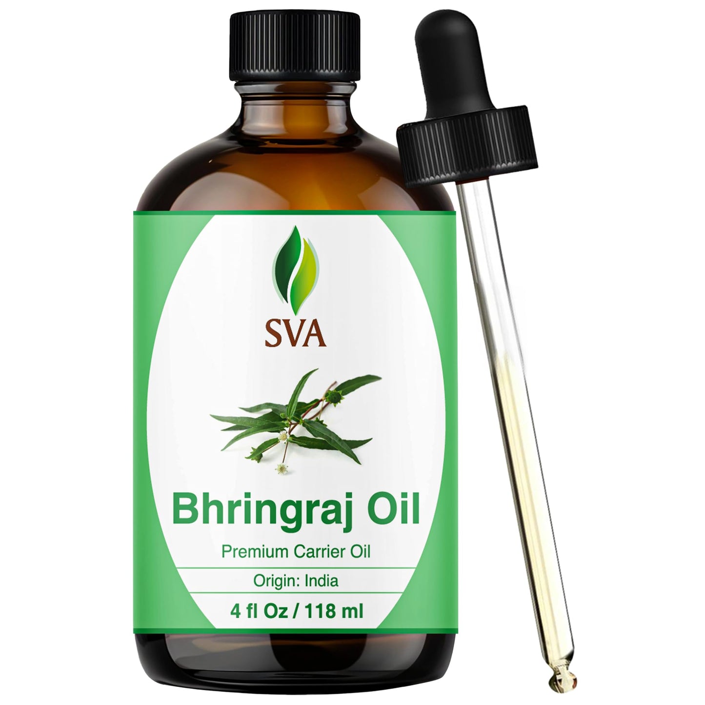 SVA Bhringraj Premium Carrier Oil 4oz (118ml) With Dropper for Hair Oiling, Scalp Massage & Skin Care - Medaid International