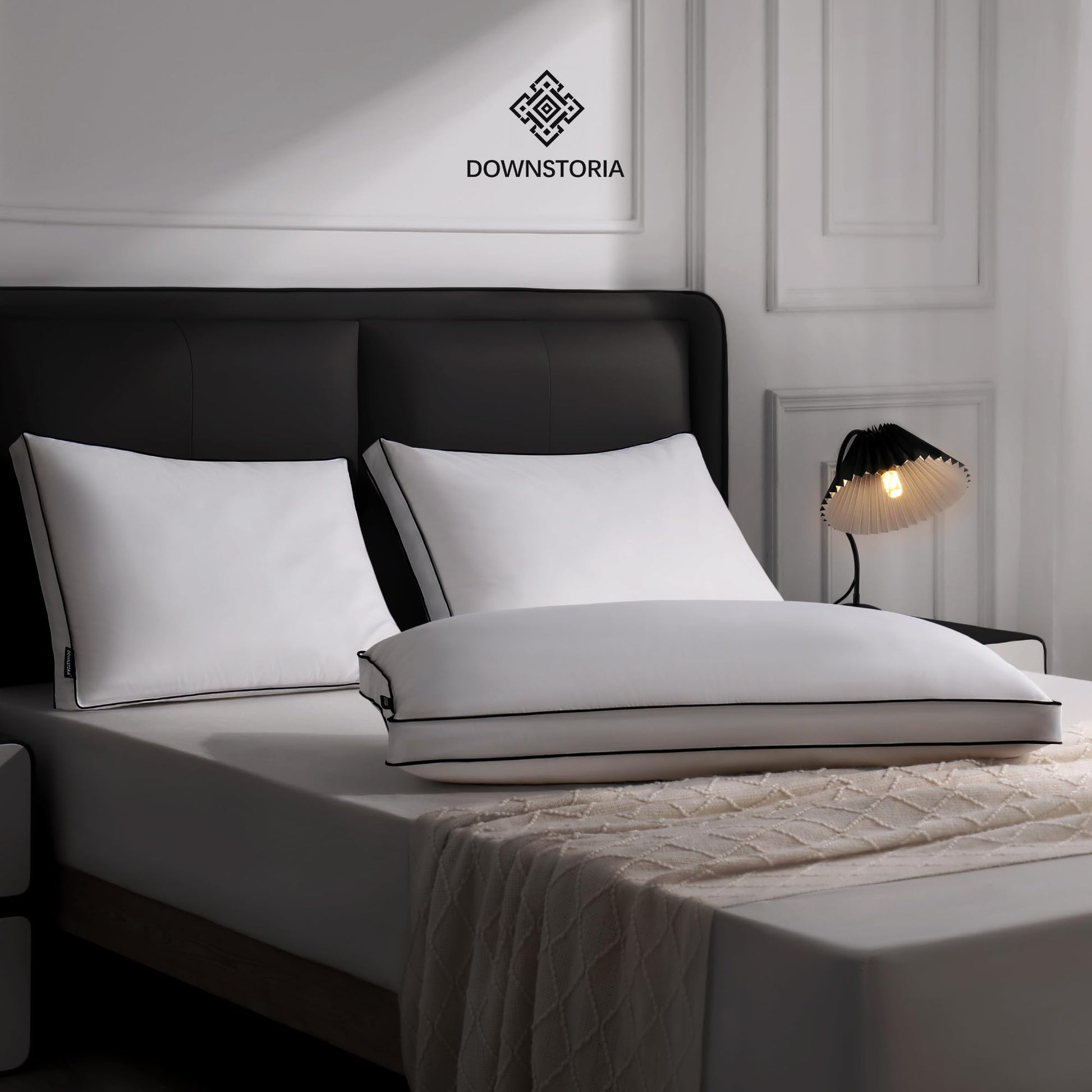 DOWNSTORIA Feather Down Pillows Queen Size Set of 2 with Gusset, Luxury Hotel Collection Bed Pillow 2 Pack, Down Surrounded Gusseted Pillows for Sleeping, Soft Fluffy for Side, Back Sleepers 20x30 in. - Medaid International