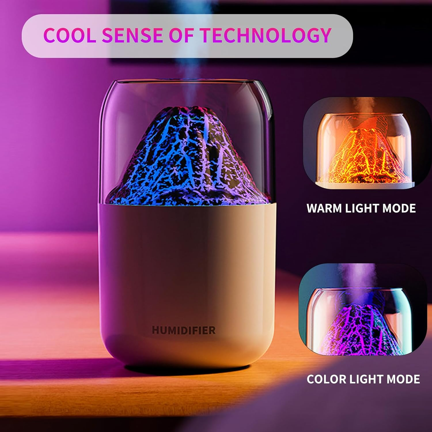 Mini Volcano Cool Mist Humidifier – 300ml Air Moisturizer with LED - Medaid International