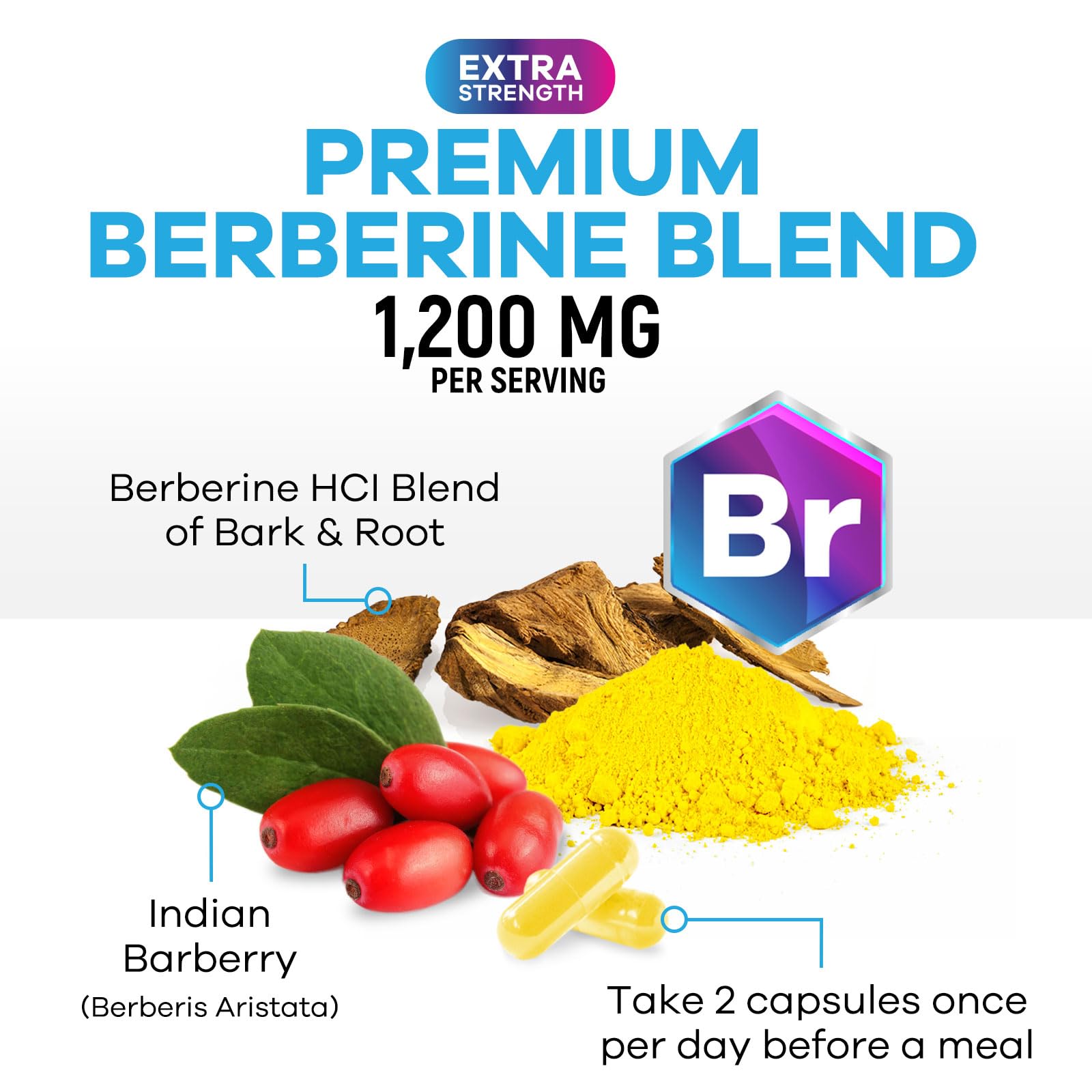 Berberine HCL 1200mg Supplement - Berberine HCI Capsules High Absorption Supplement for Heart Health & Immune Support, High Strength, Gluten-Free, Vegan, Non-GMO Pills - 60 Veggie Capsules - Medaid International