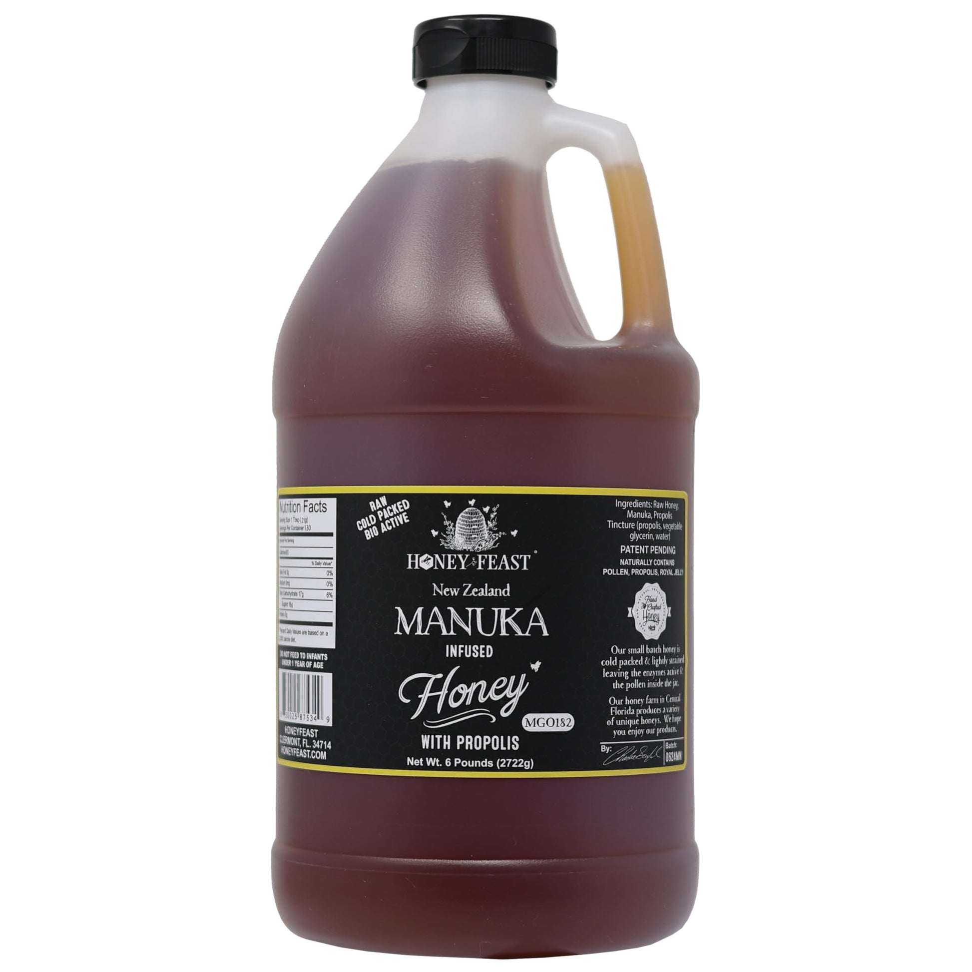 HONEY FEAST Propolis Infused Raw Manuka Honey | New Zealand Manuka Honey Blend with Propolis | Bulk Honey | MGO182 | Patent Pending Formula | 6lb Jar - Medaid International