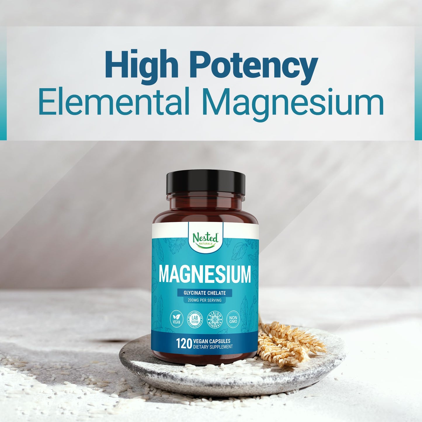 Nested Naturals Magnesium Glycinate Chelate - 200mg Chelated Magnesium Supplement for Muscle Cramps, Relaxation, & Sleep Support - 100% Albion TRACCS Buffered Magnesium Glycinate - 120 Vegan Capsules - Medaid International