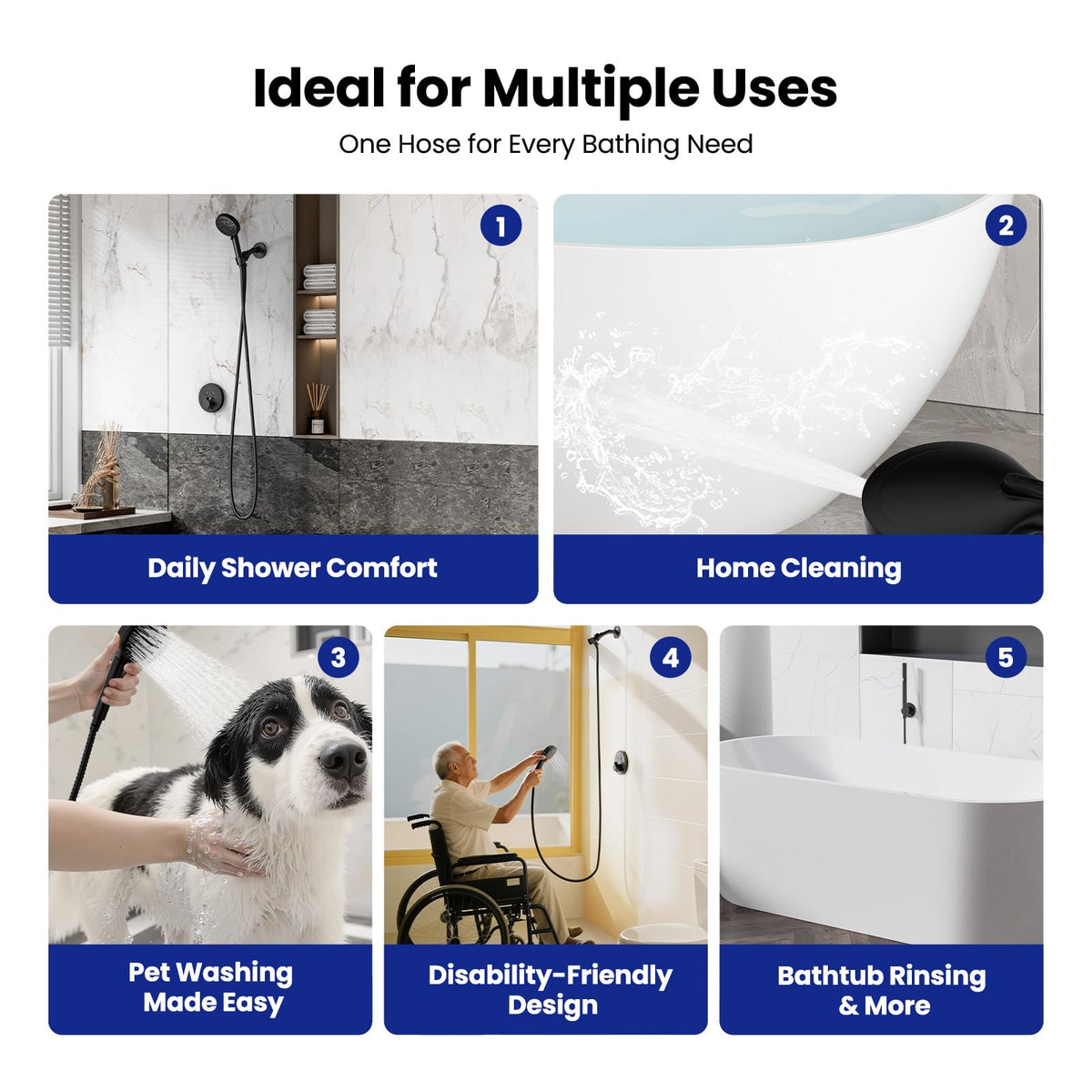 JOMOO Shower Hose, 99 Inch Extra Long Handheld Shower Hose Extension Flexible Stainless Steel Flexible Shower Head Sprayer Hose Attachment, Matte Black