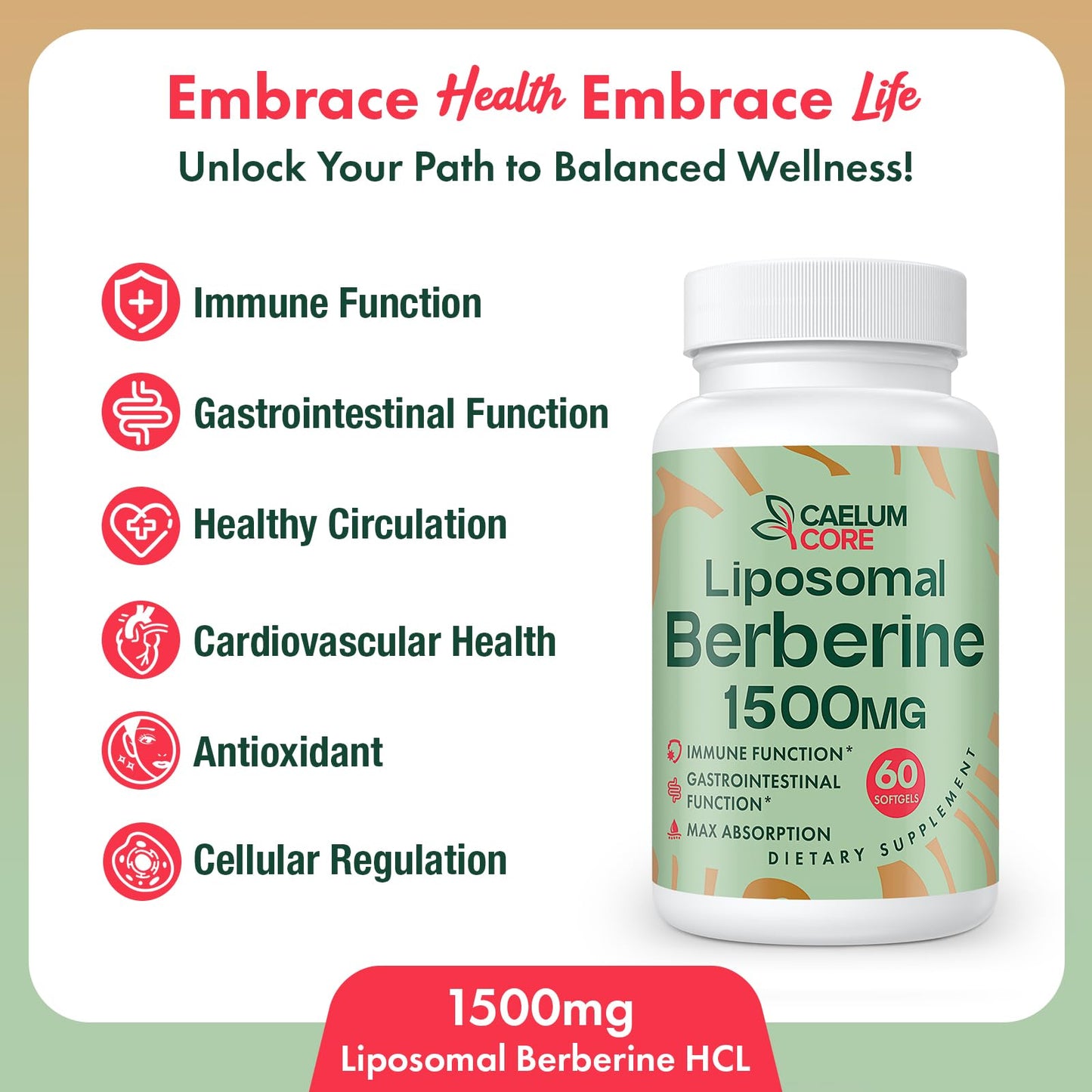 CaelumCore Liposomal Berberine HCL - Berberine 1500mg High Bioavailability, Berberines Supplement for Women and Men (2 Pack) - Medaid International