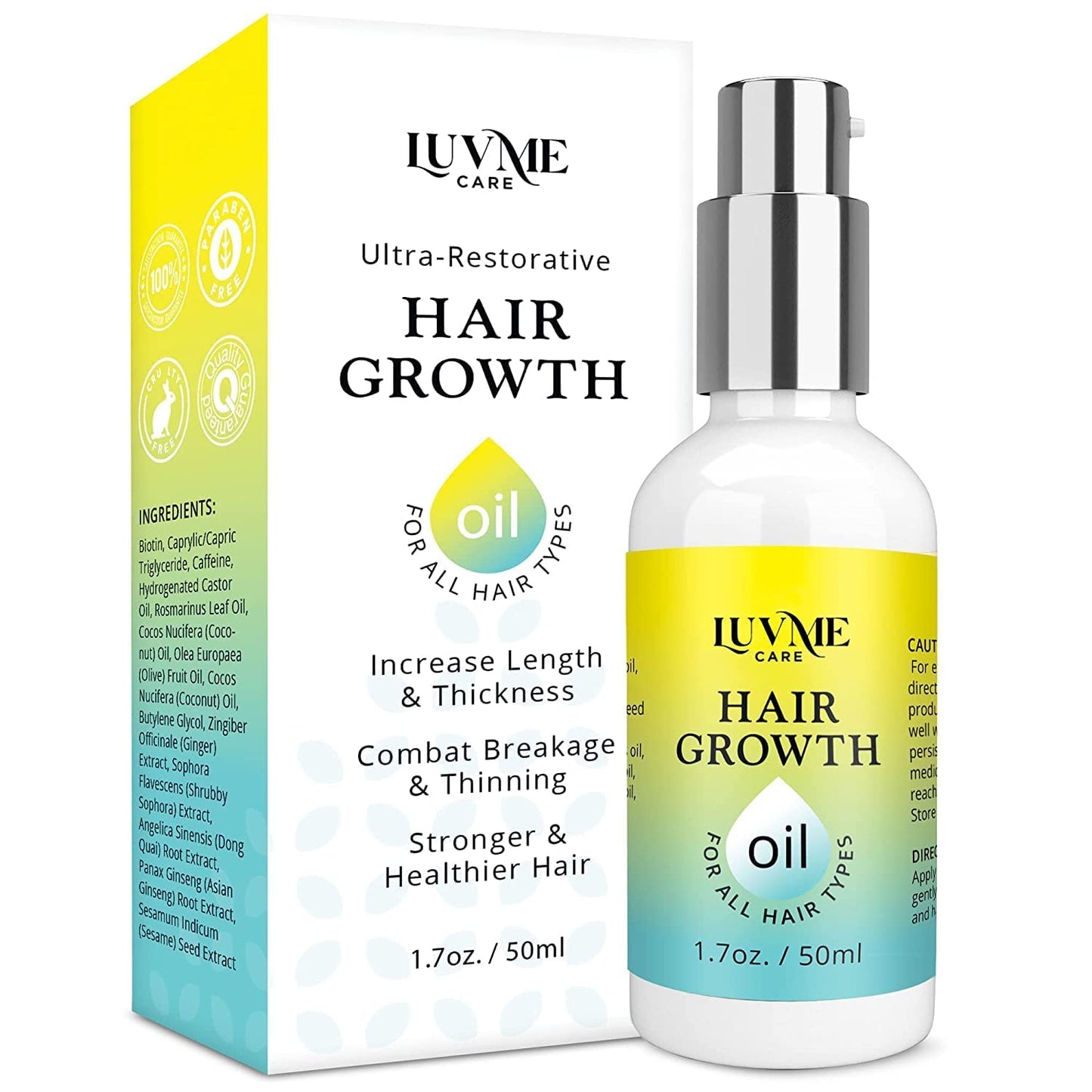 Luv Me Care Biotin Hair Growth Oil Hair Growth Serum for Thicker Longer Fuller Healthier Hair, Prevent Hair Loss & Thinning, All Natural Vitamin Rich Treatment, Women & Men, All Hair Types 1.7 oz - Medaid International