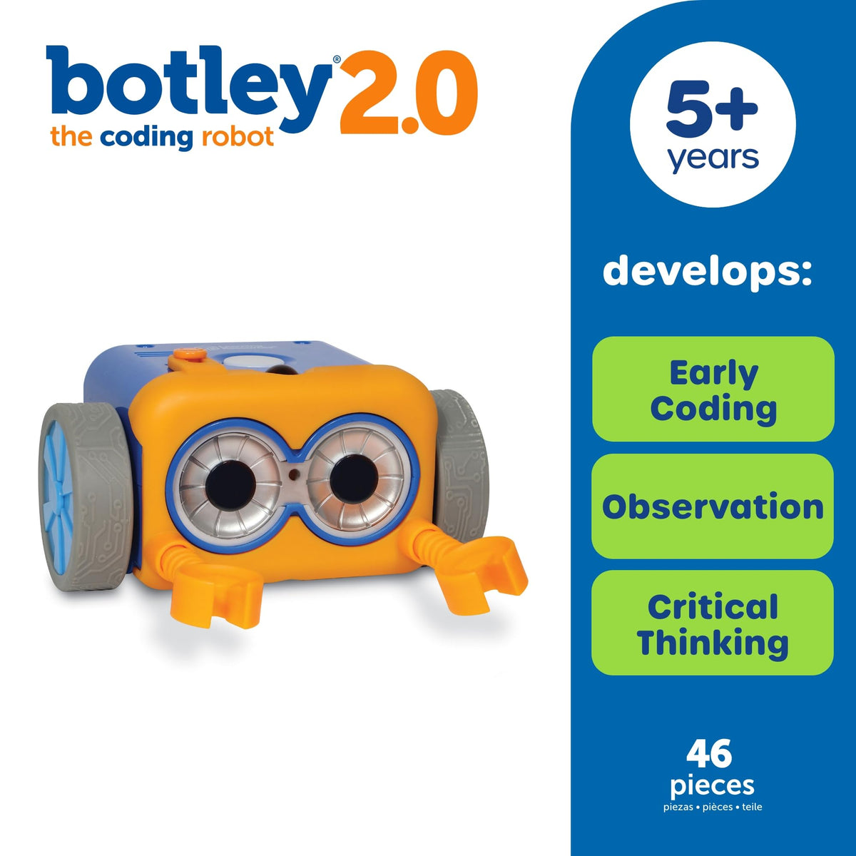 Learning Resources Botley the Coding Robot 2.0-46 Pieces, Ages 5+, STEM Toys, Programming, Electronic Learning, Screen-Free Toys for Kids