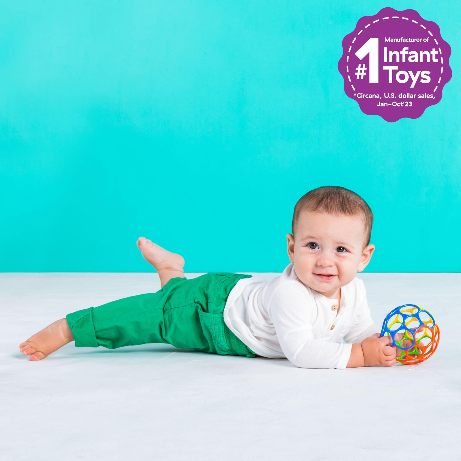 Bright Starts Oball Easy Grasp Classic Ball BPA-Free Infant Toy in Red, Yellow, Green, Blue, Age Newborn and up, 4 Inches - Medaid International