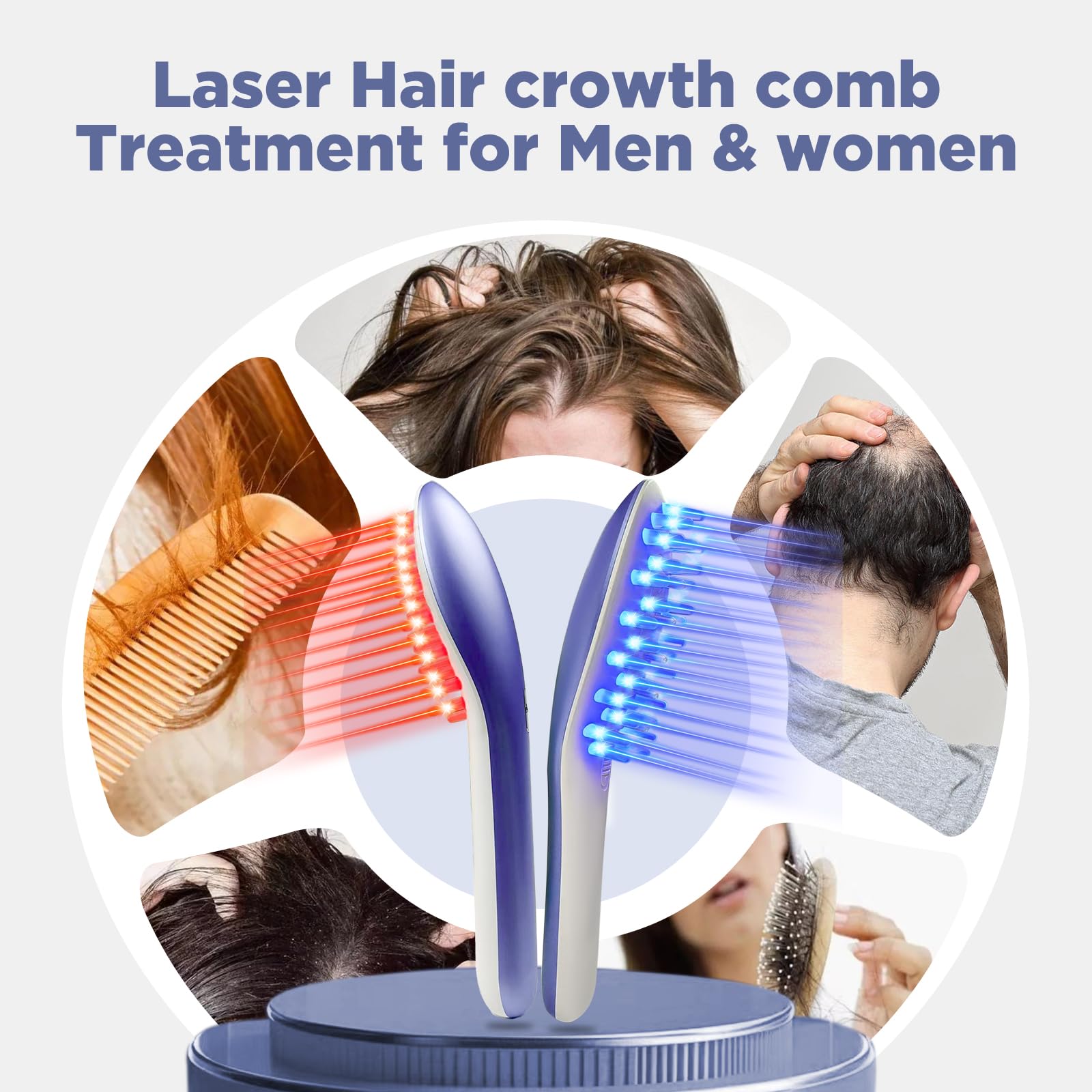 Laser Therapy Hair Growth Comb Model:Lasercomb-001, Hand-held Comb-Shaped Low Level Laser Therapy Device That emits Laser Light Designed to Promote Hair Growth in Women and Men. - Medaid International