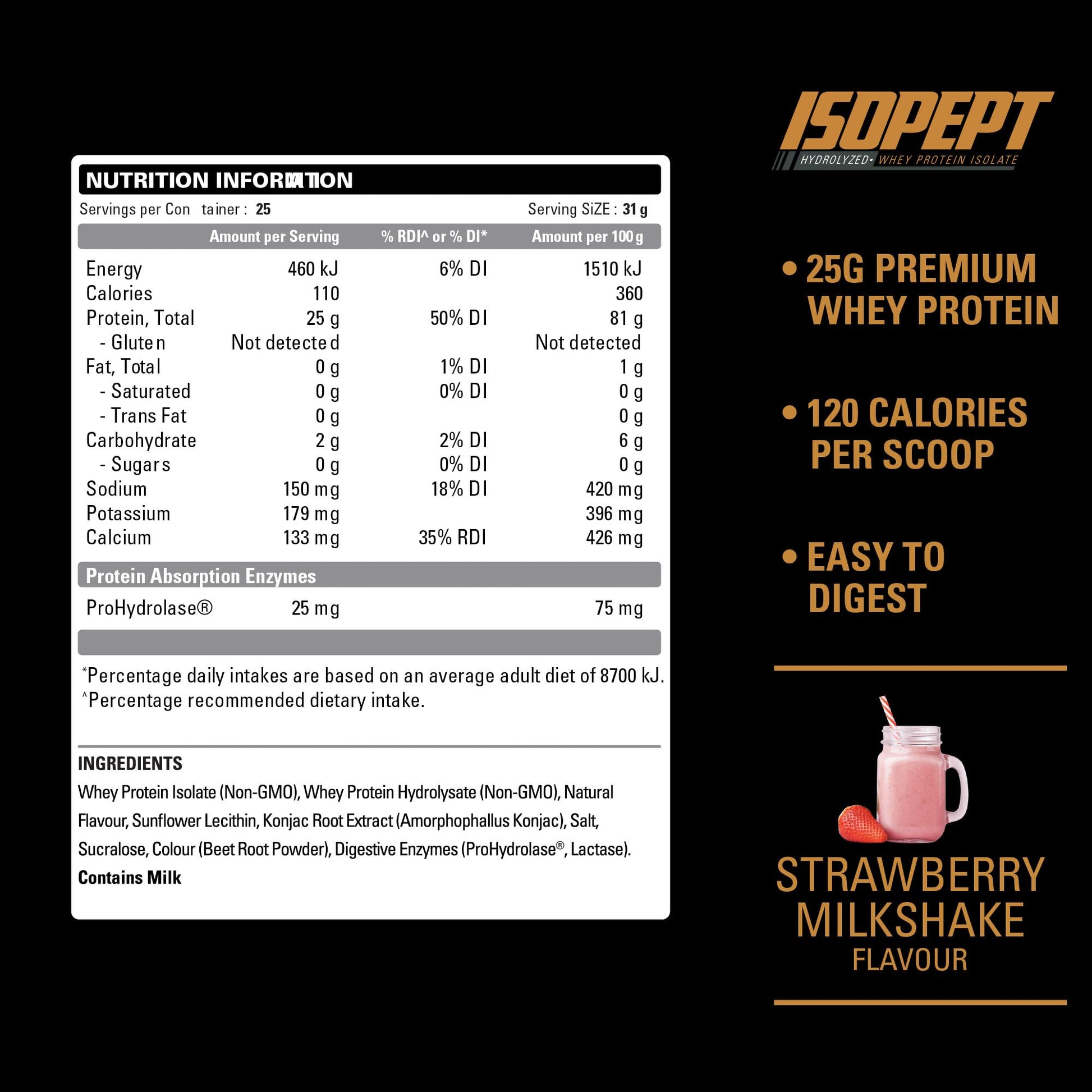 IsoPept Hydrolyzed Whey Protein Powder by EHPlabs - 100% Whey Protein Isolate & Hydrolysate, 27g of Protein, Non-GMO, Gluten Free, Fast Absorbing, Easy Digesting, 27 Serves (Strawberry Milkshake) - Medaid International