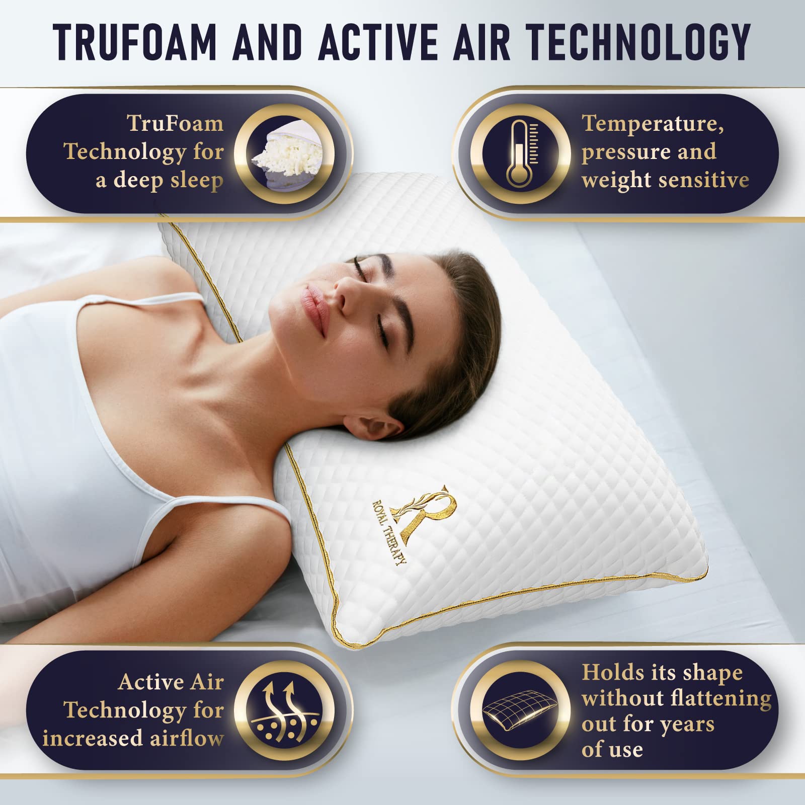 Royal Therapy Queen Memory Foam Pillow, Adjustable Shredded Odor-Free Pillow for Neck & Shoulder Pain Relief, Support for Back, Stomach, Side Sleepers, CertiPUR-US - Medaid International