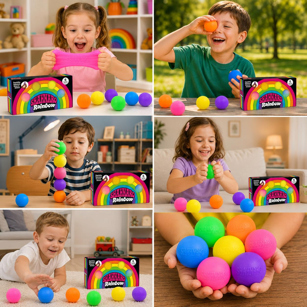 Rainbow Stress Balls 6 Pack for Kids & Adults, Mini Soft Squeeze Stress Balls, Sensory Fidget Toys, Colorful Stress Balls, Classroom Rewards, Party Favors, Birthday Gifts, Desk Toy