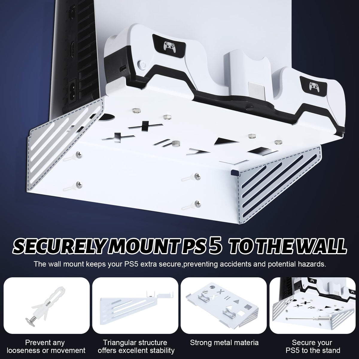 TERRIFI PS5 Wall Mount Kit with Charging Station, PS5 Wall Stand Compatible with PS5 & PS5 Slim (Disc & Digital) Fast Charging PS5 Controller Wall Mount Charger for PS5 Controlle/Edge Controller