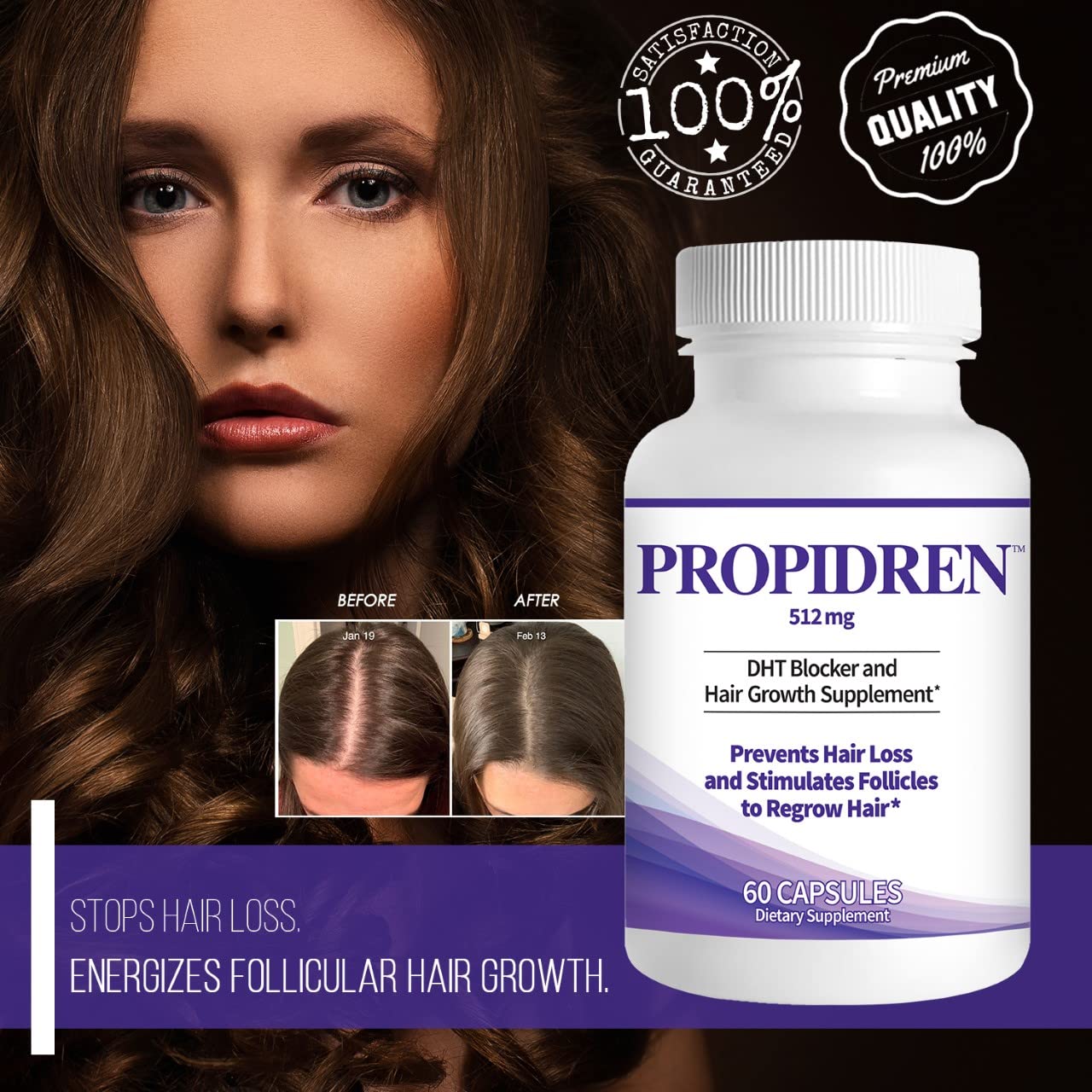 Propidren by HairGenics - DHT Blocker & Hair Growth Capsules to Prevent Hair Loss & Stimulate Hair Follicles, to Stop Hair Loss & Regrow Hair. Proprietary Anti-Hair Loss & Hair Regrowth Treatment. - Medaid International