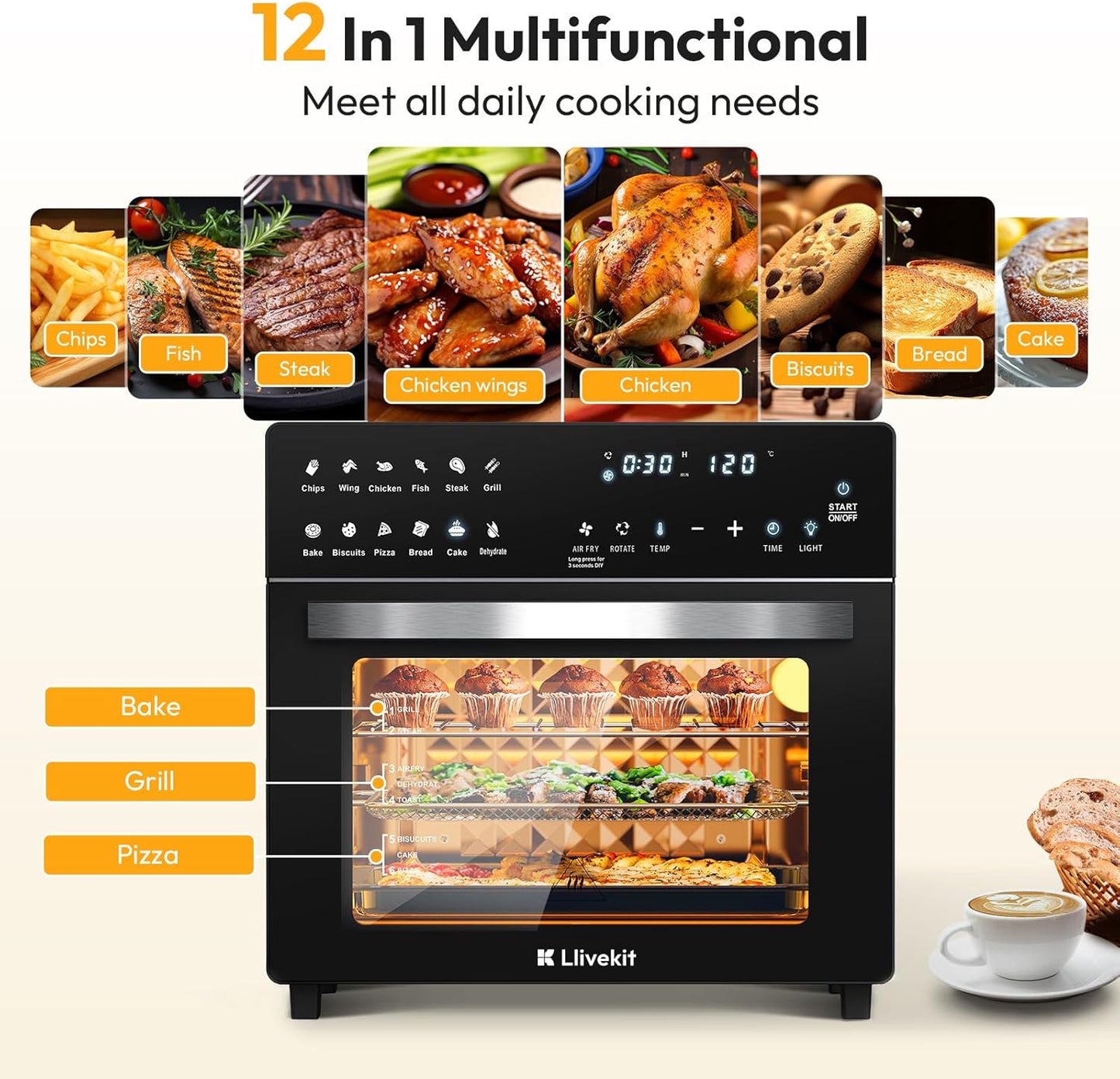 All In One,  XXXL 26L Air Fryer Oven, 1700W - Medaid International