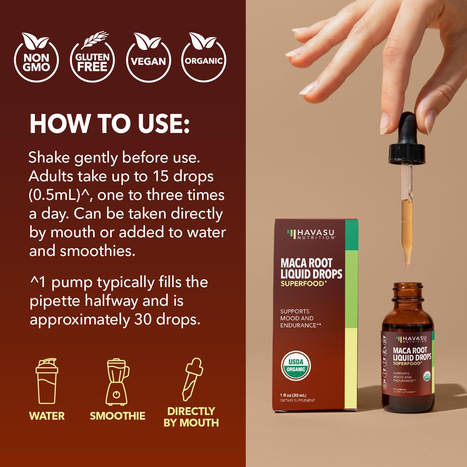 Organic Maca Root Liquid Drops - Supports Hormone Balance, Mood, and Energy in Women and Men - Lepidium Meyenii to Support Performance and Vitality - Non-GMO, Vegan, Unflavored - 60 Servings - Medaid International