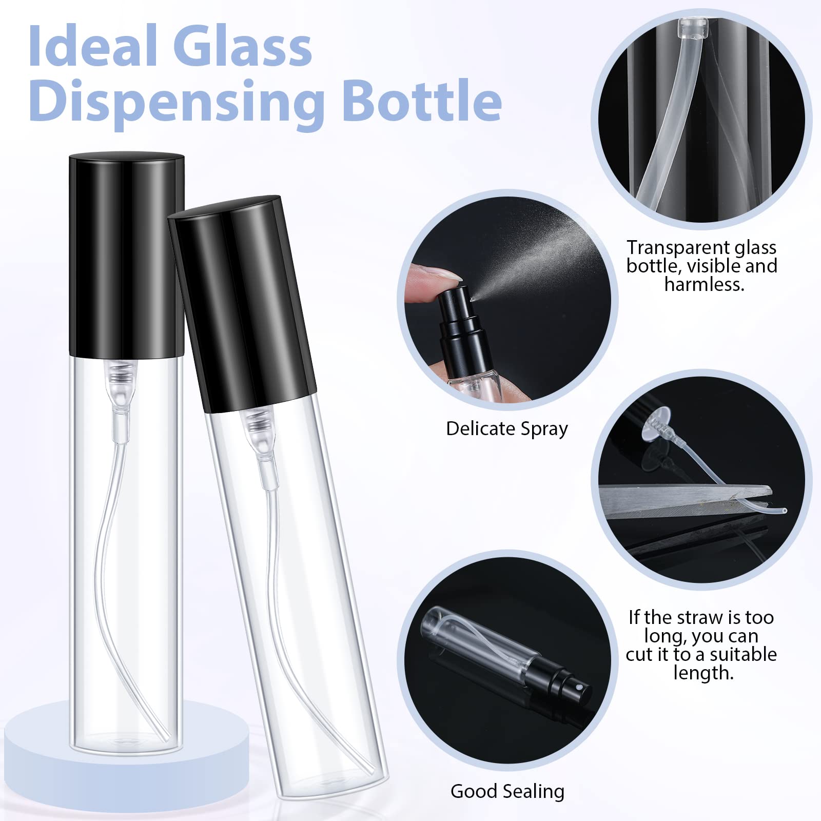 Yinder 25 Pcs 10 ml Glass Refillable Perfume Bottles Bulk Travel Empty Perfume Atomizer Sprayers Portable Spray Bottles Mini Sample Fragrance Containers, Black - Medaid International