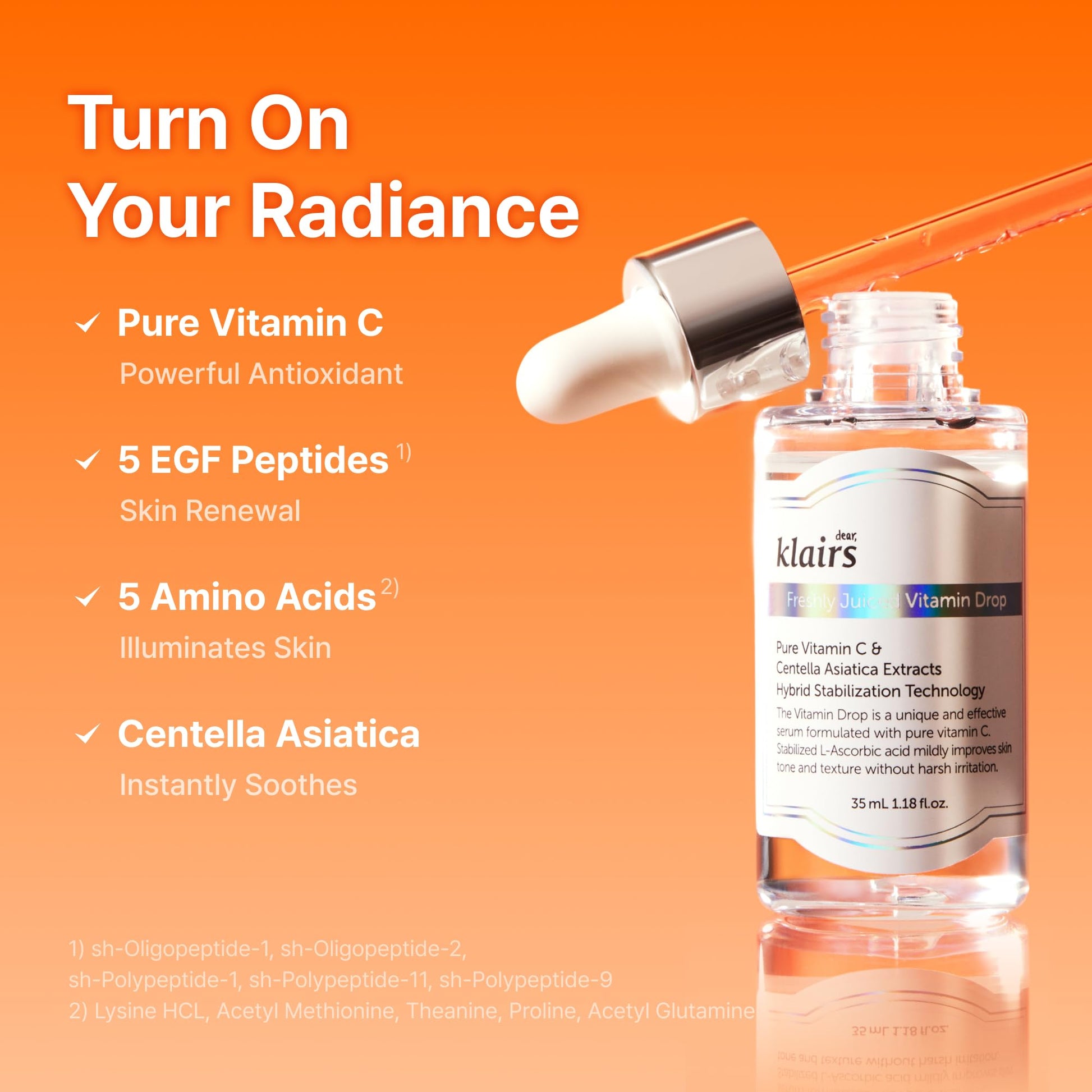 DearKlairs Freshly Juiced Vitamin Drop, 5% Hypoallergenic pure vitamin C serum, 1.18oz | Ascorbic acid, antioxidant for face, korean skincare - Medaid International