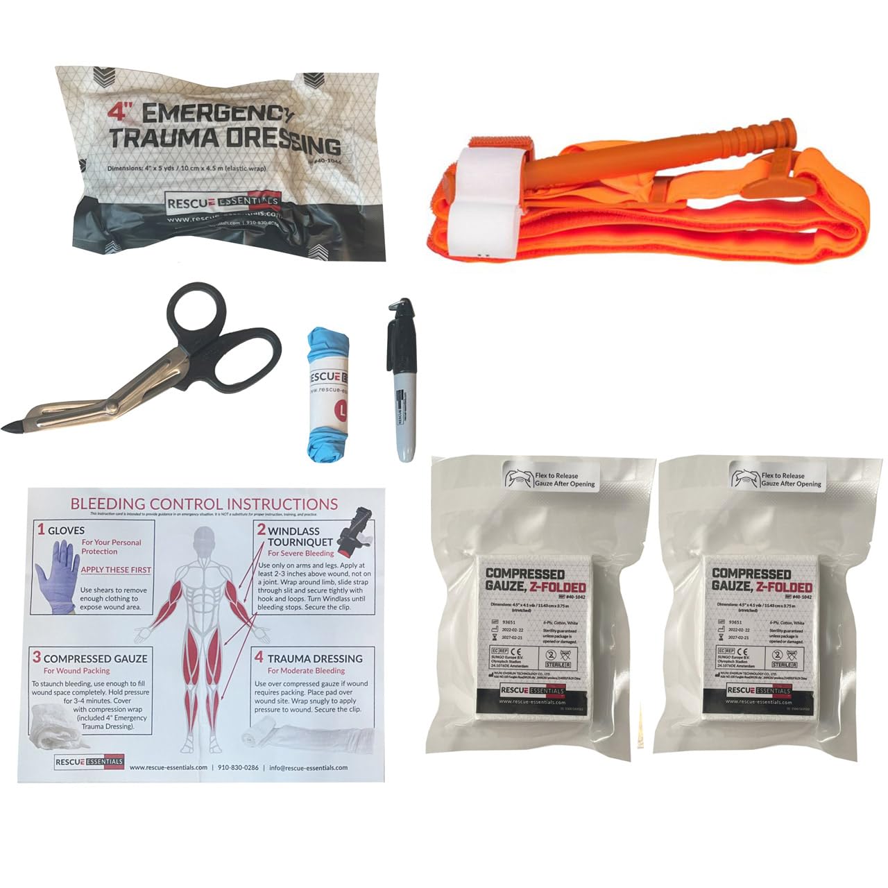 Stop The Bleed Dual Kit - Public Access for Bleeding Control IFAK, Sized to Fit in an AED Cabinet Red Case with Two Complete Modules from The Rescue Essentials Brand