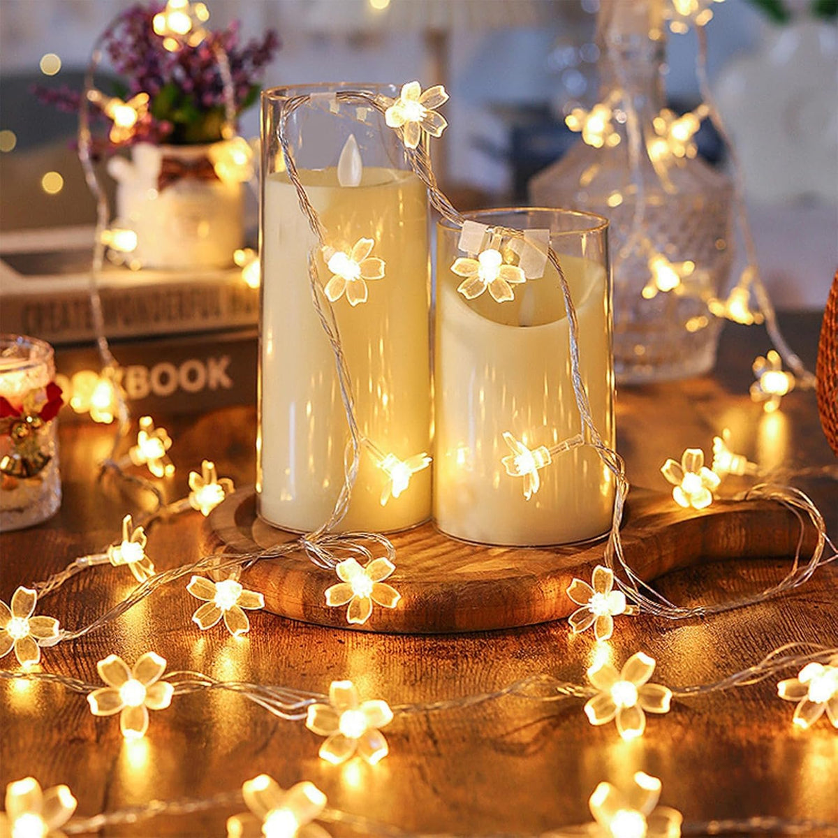TERRIFI LED Flower String Lights for Home Decor, 3m 20 LED Warm White Fairy Lights with USB and Battery Dual Power, Decorative Cherry Blossom Lighting for Indoor Outdoor Living Room Bedroom Garden