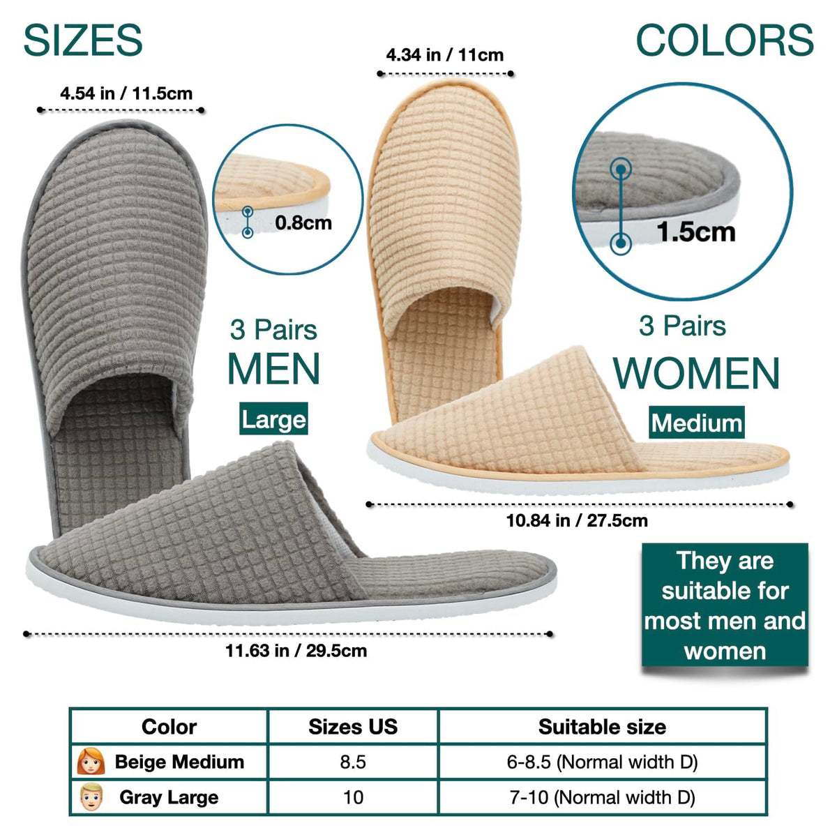 KASTWAVE 6 Pairs Spa Slippers, Non Slip Disposable Slippers For Guest, Washable Reusable, Which Can Be Used As Women Men, House, Indoor, Bathroom, Bedroom, Hotel, Bride Slippers 38 EU
