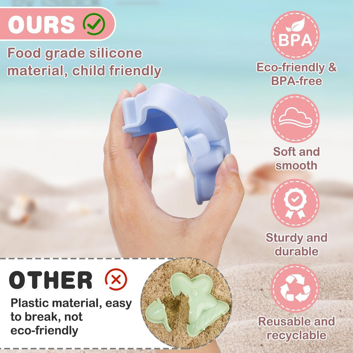 GGEROU Silicone Sand Toys for Baby - Kids Summer Toys Set with Beach Toy Molds Shovel Bucket Set - Sand Toys Toddler Sandbox Toys for Kids Outdoor Summer Playset (Red)