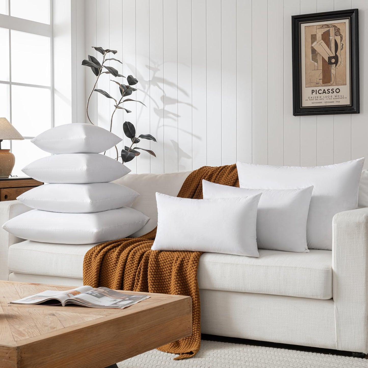 basic home 18x18 Decorative Throw Pillow Inserts-Down Feather Pillow Inserts-Square-Cotton Fabric-Set of 2-White. - Medaid International