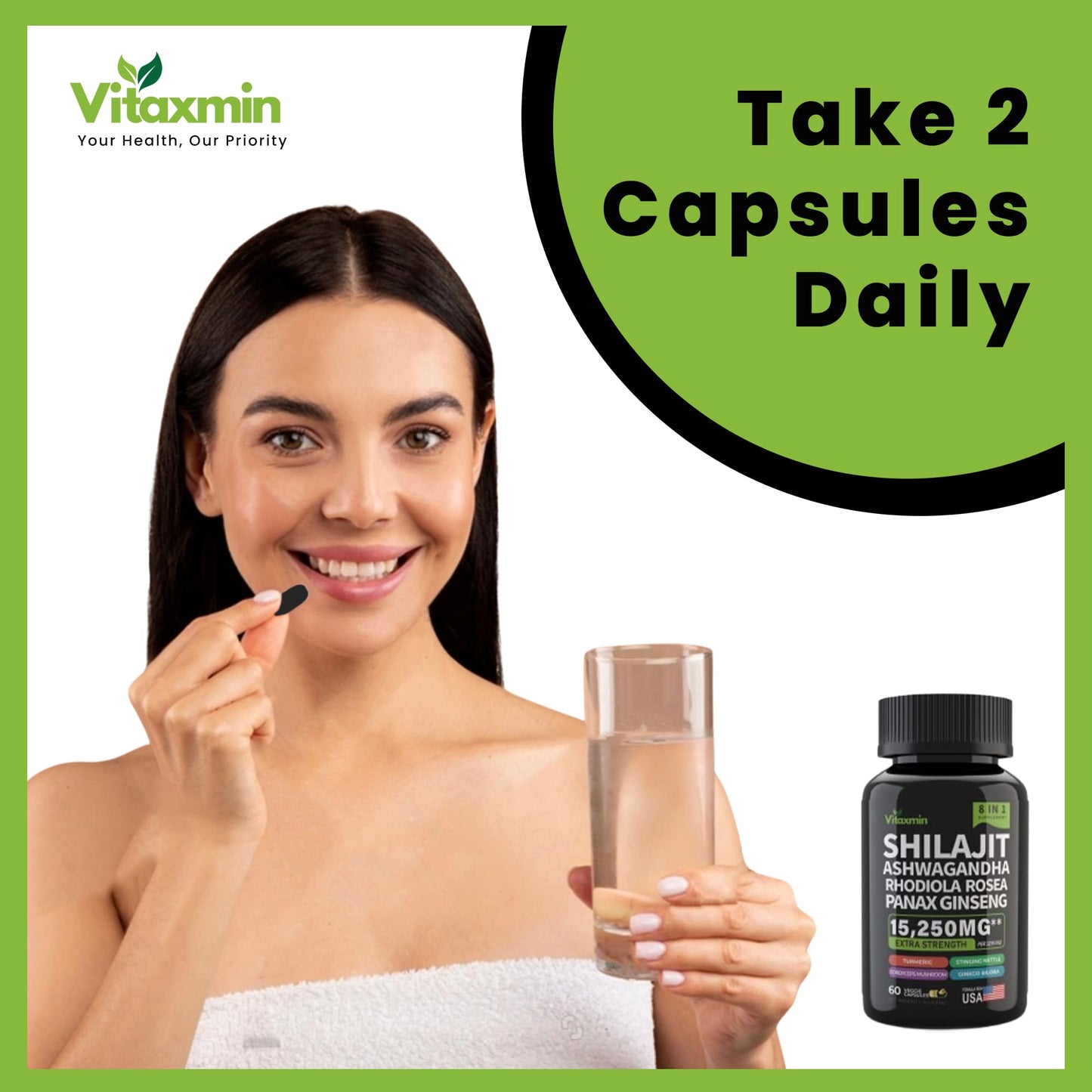 Shilajit and Ashwagandha Capsules, 8-in-1 Herbal Multivitamin for Men and Women, with Rhodiola Rosea, Ginseng, and Stinging Nettle, Shilajit for Men and Women - Medaid International
