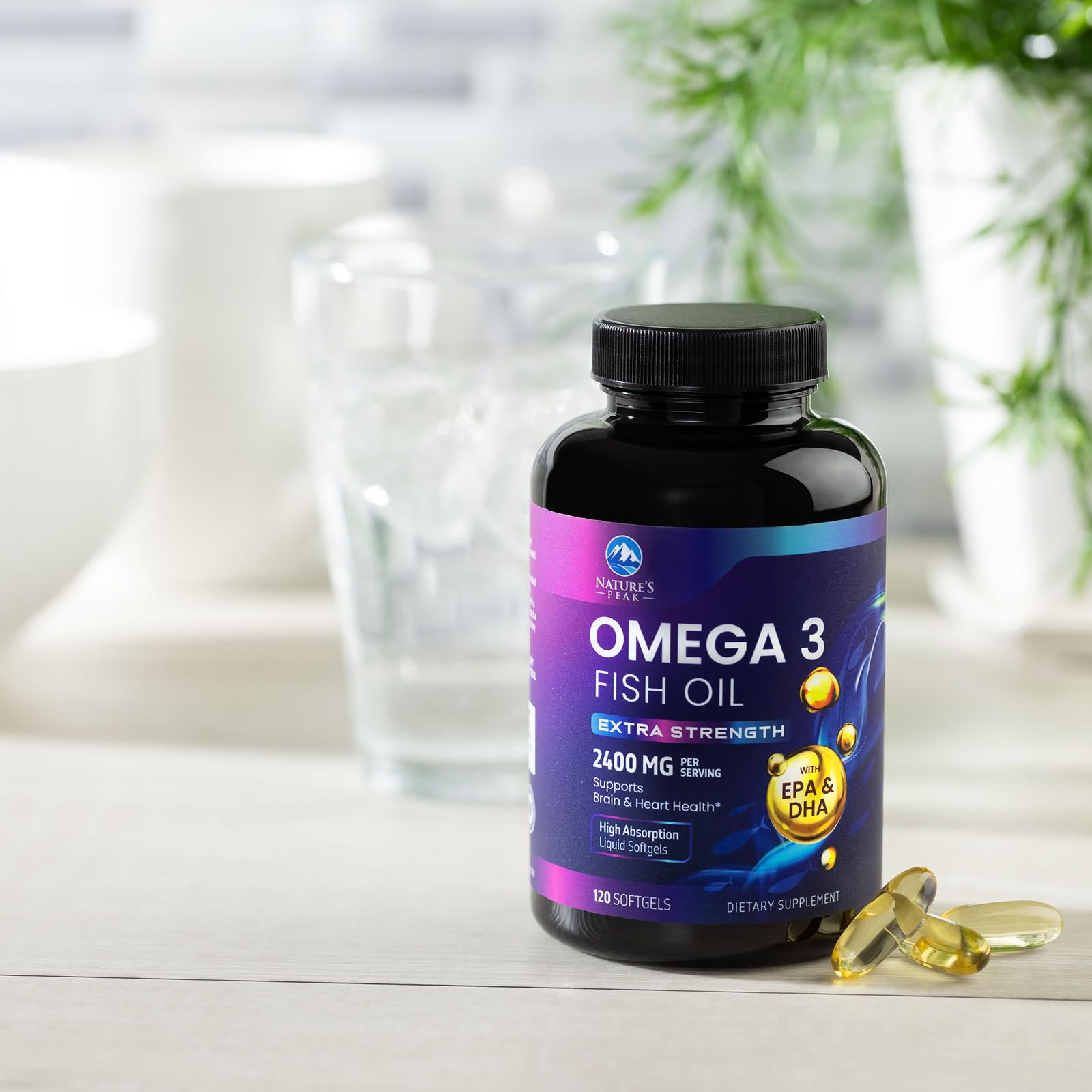 Omega 3 Fish Oil 2400 mg Supplement, Sustainably Sourced, Triple Strength Omega-3 Supplement Softgels, Brain Health Support, EPA & DHA Fish Oil Fatty Acids Supplements, Gluten & GMO Free, 120 Softgels - Medaid International