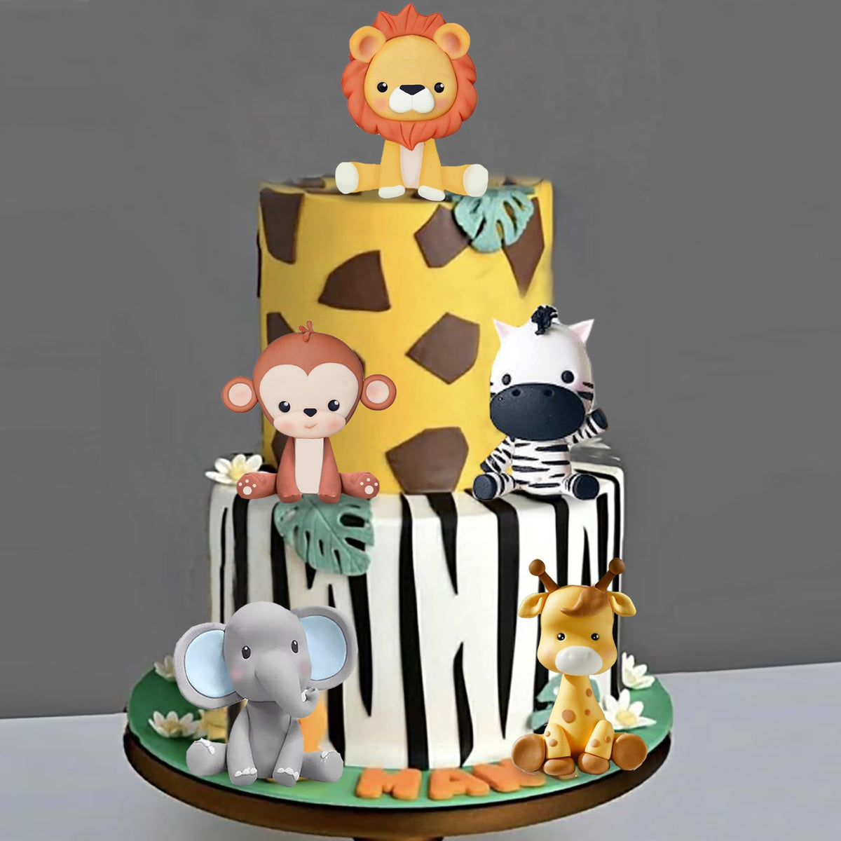 KASTWAVE Jungle Animal Cake Topper, Safari Animal Set Lion Giraffe Elephant Monkey Zebra for Wild Animals Birthday Baby Shower Party Favors Decorations Supplies
