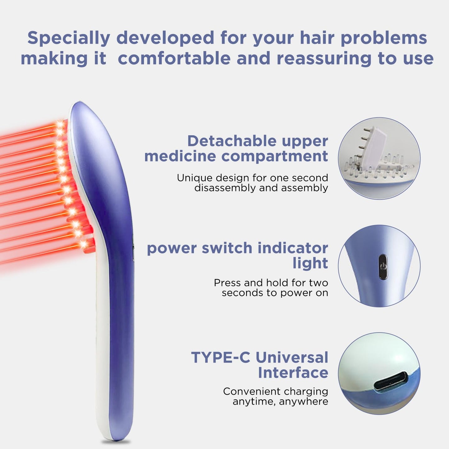 Laser Therapy Hair Growth Comb Model:Lasercomb-001, Hand-held Comb-Shaped Low Level Laser Therapy Device That emits Laser Light Designed to Promote Hair Growth in Women and Men. - Medaid International