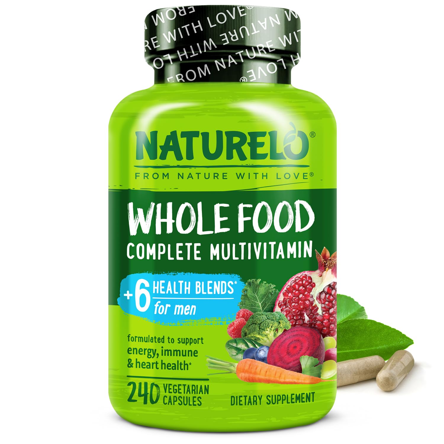 NATURELO Mens Multivitamins - Whole Food Multivitamin for Men with Vitamins, Minerals - 240 Vegetarian Capsules for Energy, Brain, Heart, Eye Health* - Medaid International