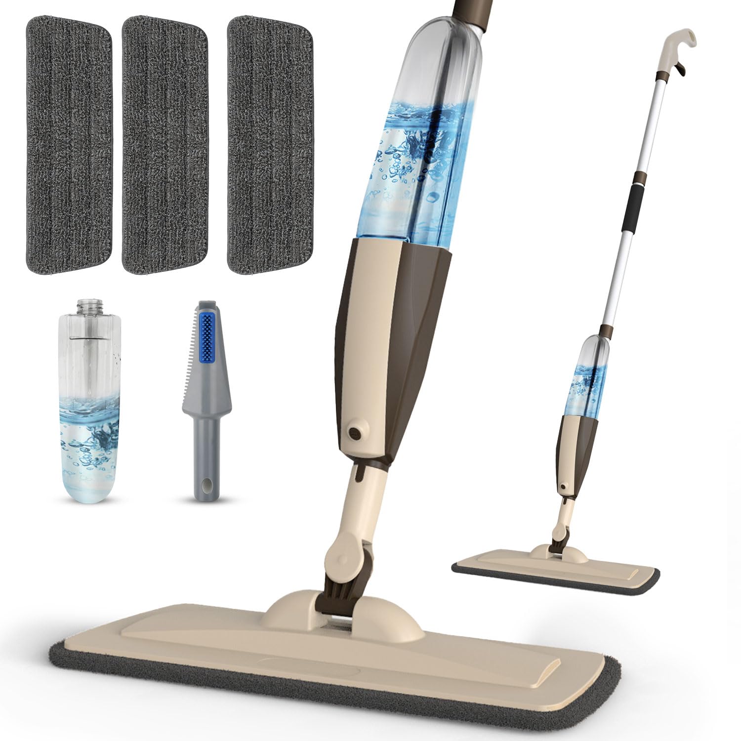Mops for Floor Cleaning, 50 inch Spray Mop with 400ml Refillable Bottle and 2 Replacement Pads Dry Wet FloorCleaning Household or Commercial Use for Hardwood Laminate Tile Ceramic (Brown) - Medaid International