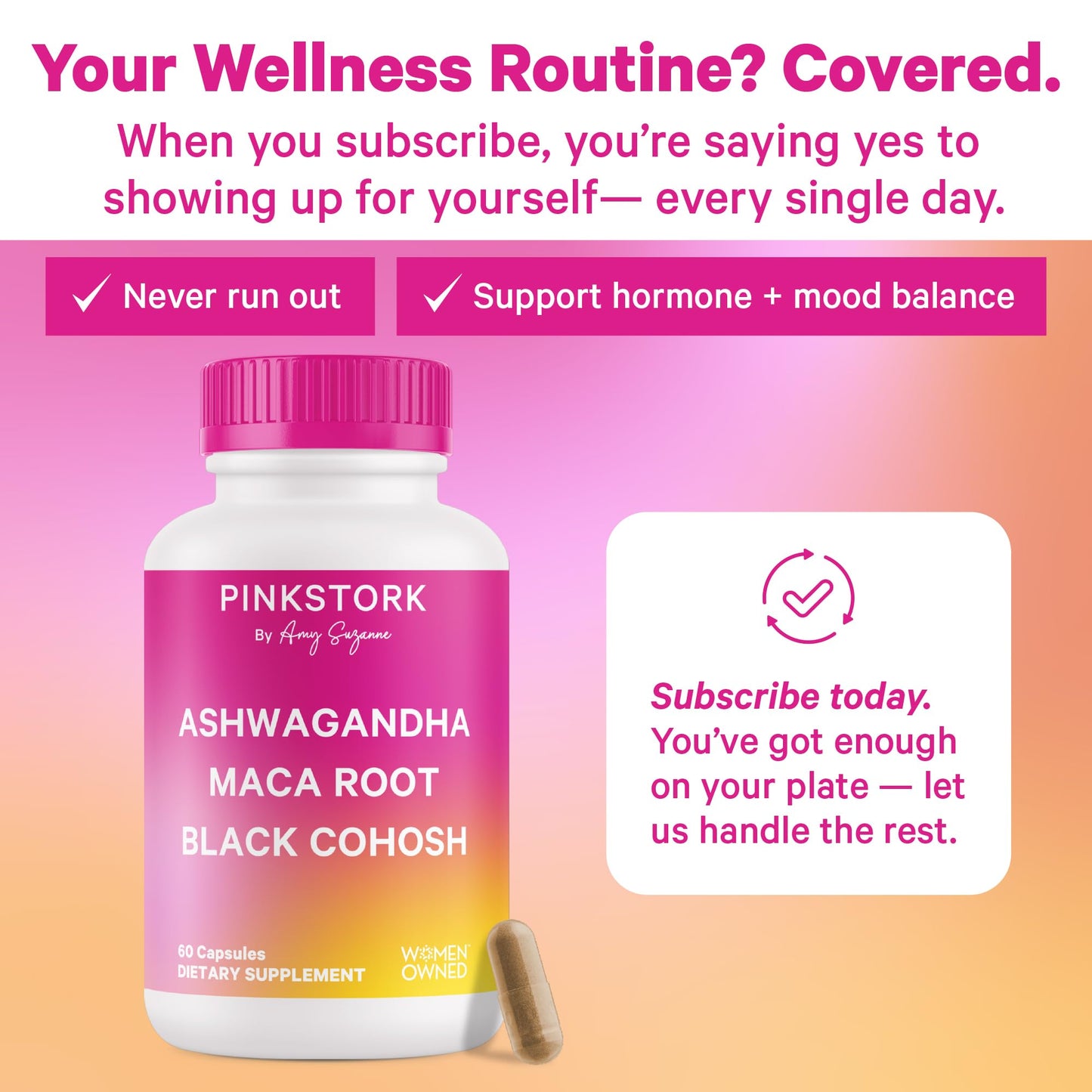 Pink Stork Ashwagandha, Maca Root & Black Cohosh Natural Perimenopause & Hormone Balance Supplement for Women – Mood, Stress, Adrenal, & Cortisol Support - 60 Capsules - Medaid International