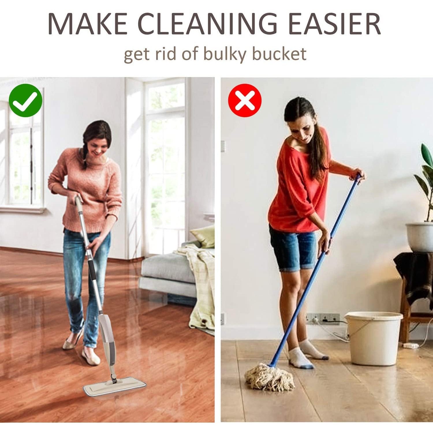 Microfiber Spray Mop for Floor Cleaning, Dry Wet Wood Floor Mop with 3 pcs Washable Pads, Handle Flat Mop with Sprayer for Kitchen Wood Floor Hardwood Laminate Ceramic Tiles Dust - Medaid International