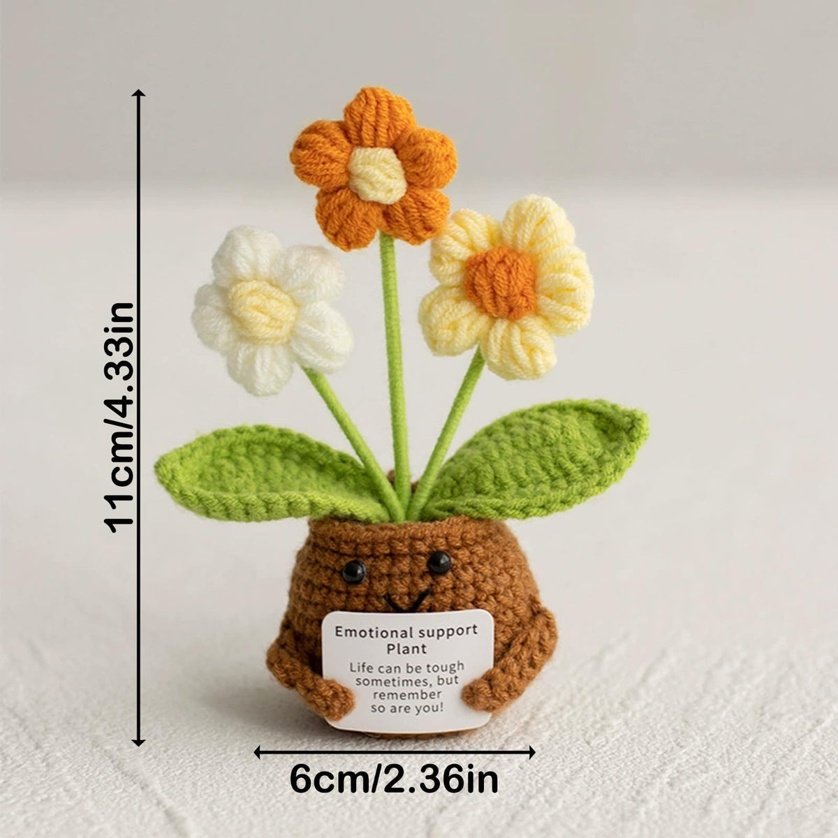 KASTWAVE Knitted Ornaments, Crochet Positive Flowers, Handmade Knitted, with Encouragement Card, Thoughtful Gift for Adults Kids Friends Room Office Desktop Decor