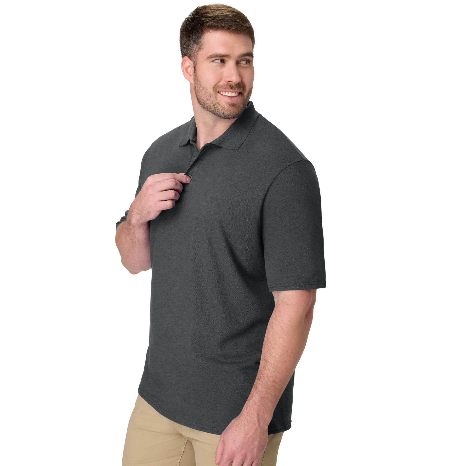 Hanes Men's Short Sleeve X-Temp W/ FreshIQ Polo, Charcoal Heather, XX-Large - Medaid International