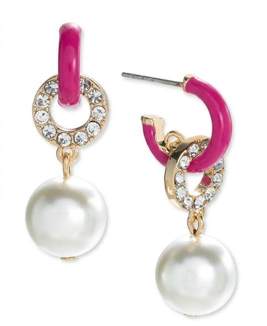 On 34th Women's Gold-Tone Pave Ring & Imitation Pearl Charm C-Hoop Earrings | On 34th In Lebanon