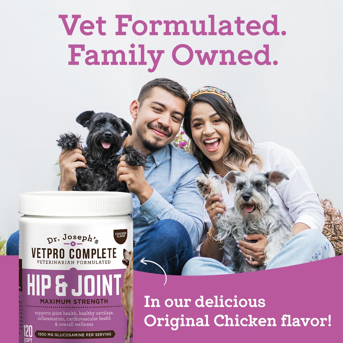 Dr. Joseph's VetPro Complete Dog Hip & Joint Supplement for Arthritis Pain Relief – High-Strength Glucosamine & Chondroitin Chews for Senior Dogs – Vet Formulated Daily Treats, Chicken Flavor, 120 Ct