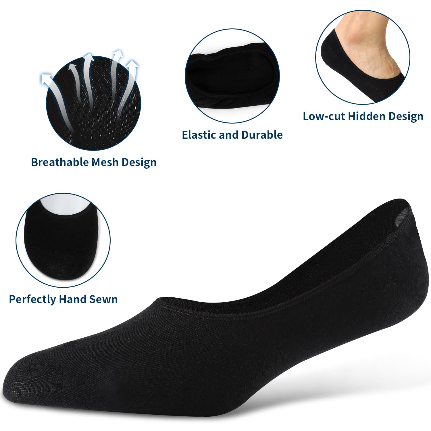 ADFOLF 6 Pack No Show Socks Mens Casual Low Cut Thin Loafers Non Slip Boat Liners (9-13, Black) - Medaid International