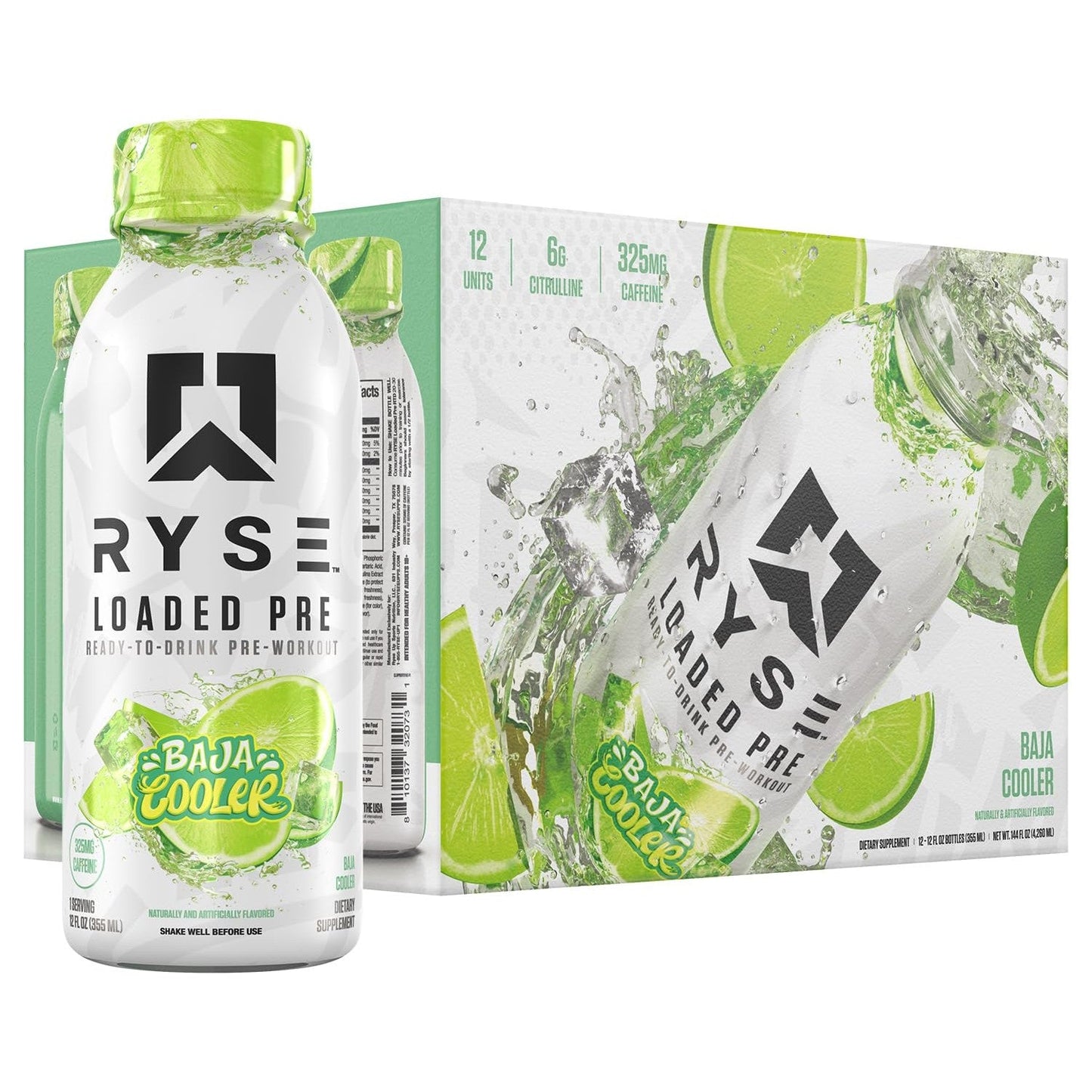 RYSE Loaded Pre Workout Drink - Baja Cooler - Sugar-Free, Ready to Drink Energy Supplement with 325mg Caffeine, Citrulline & Beta Alanine for Focus & Pump - 12 fl oz Bottles (Pack of 12) - Medaid International