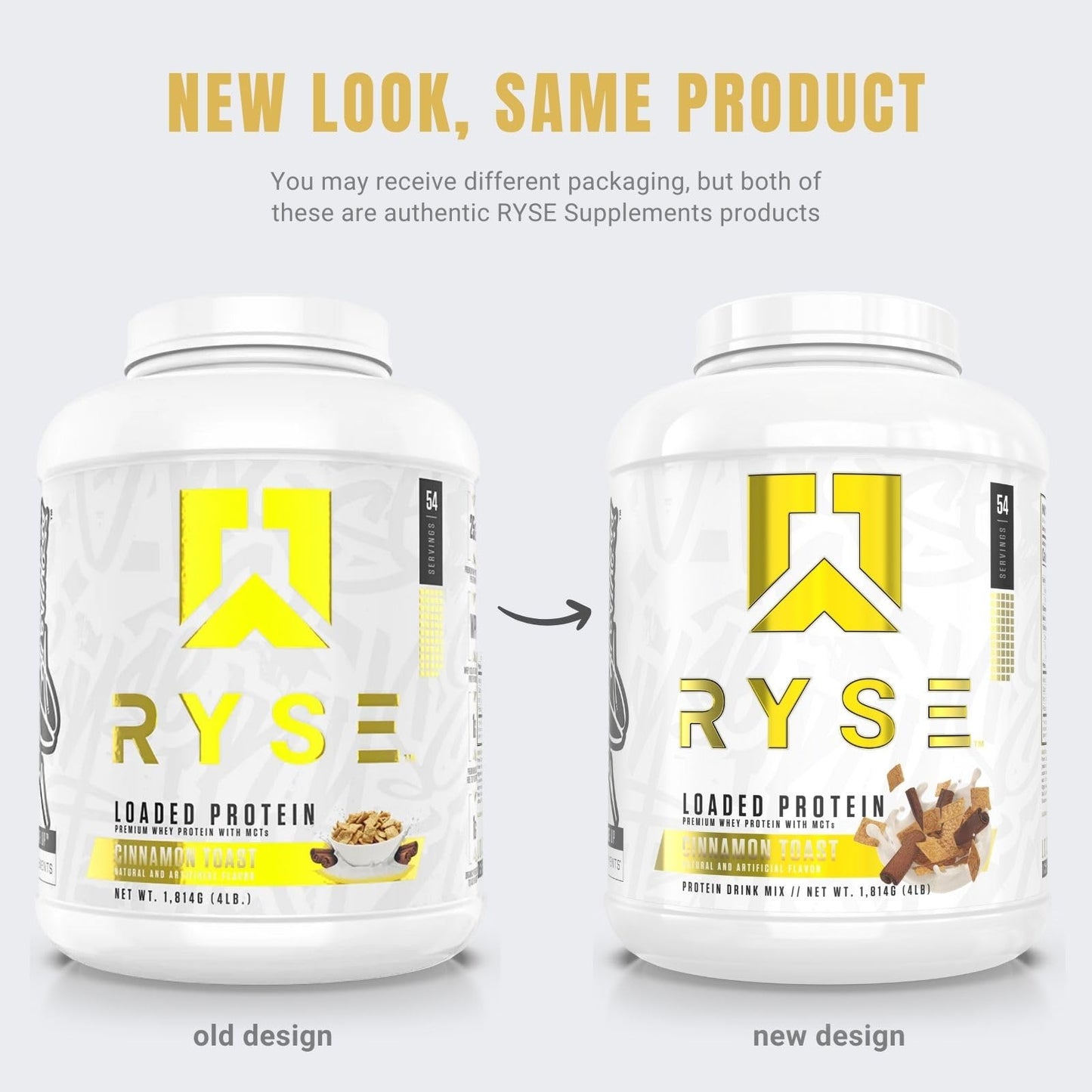 RYSE Loaded Protein Powder - Cinnamon Toast - 25g Whey Protein Isolate & Concentrate with Prebiotic Fiber & MCTs - Low Carb, Low Sugar, Digestive-Friendly - 54 Servings / 4 lb Tub - Medaid International