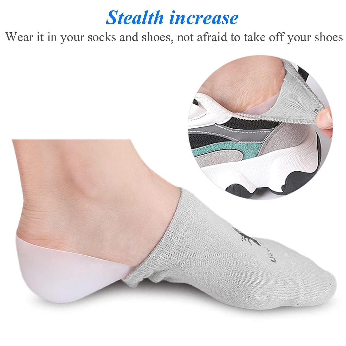 TERRIFI Silicone Heel Lift Insoles 3 Pairs, Unisex Height Increase Inserts for Men and Women, Soft Gel Shoe Heel Pads for Daily Wear, White