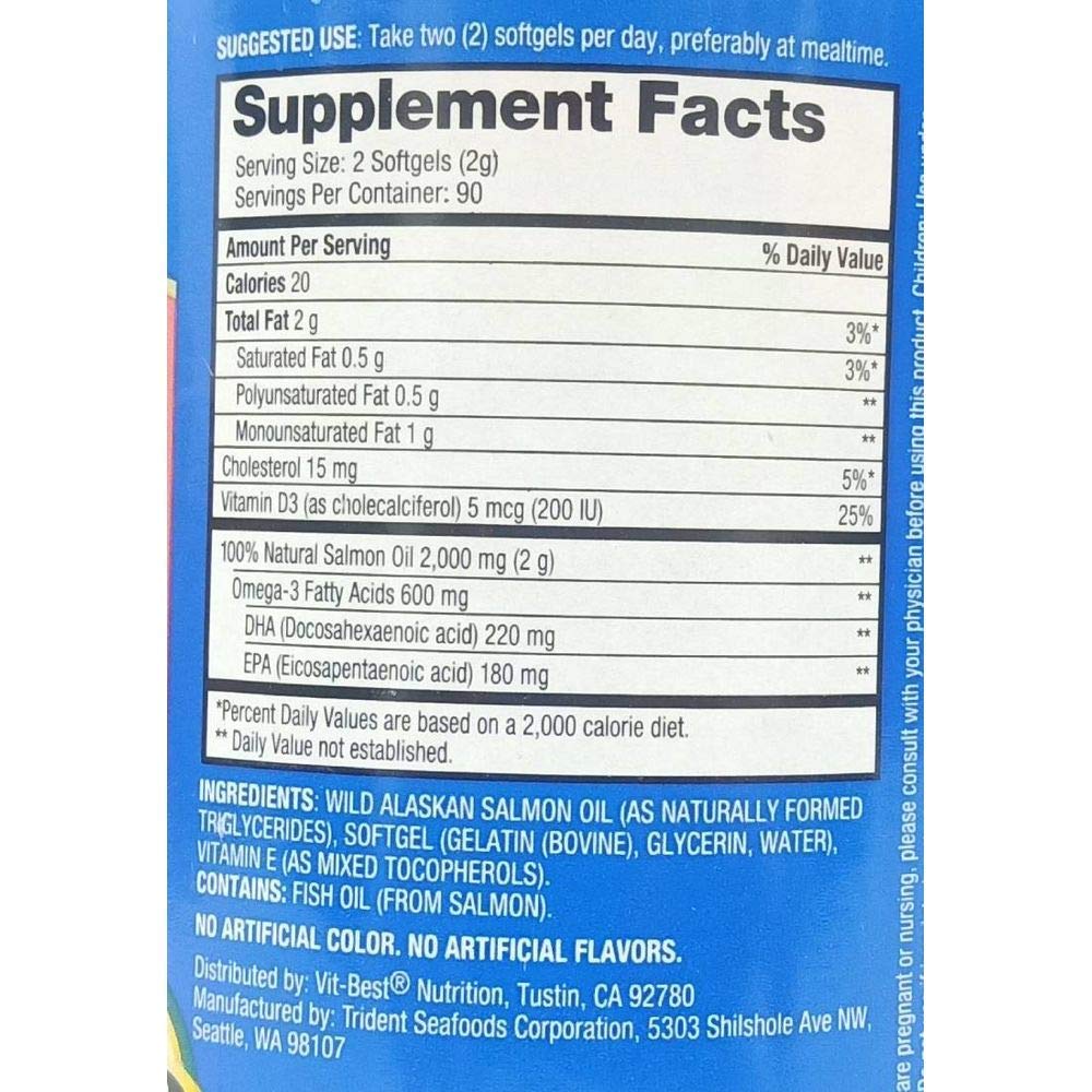 Pure Alaska Omega-3 Wild Alaskan Salmon Oil 1000mg Softgels 180-Count - Medaid International