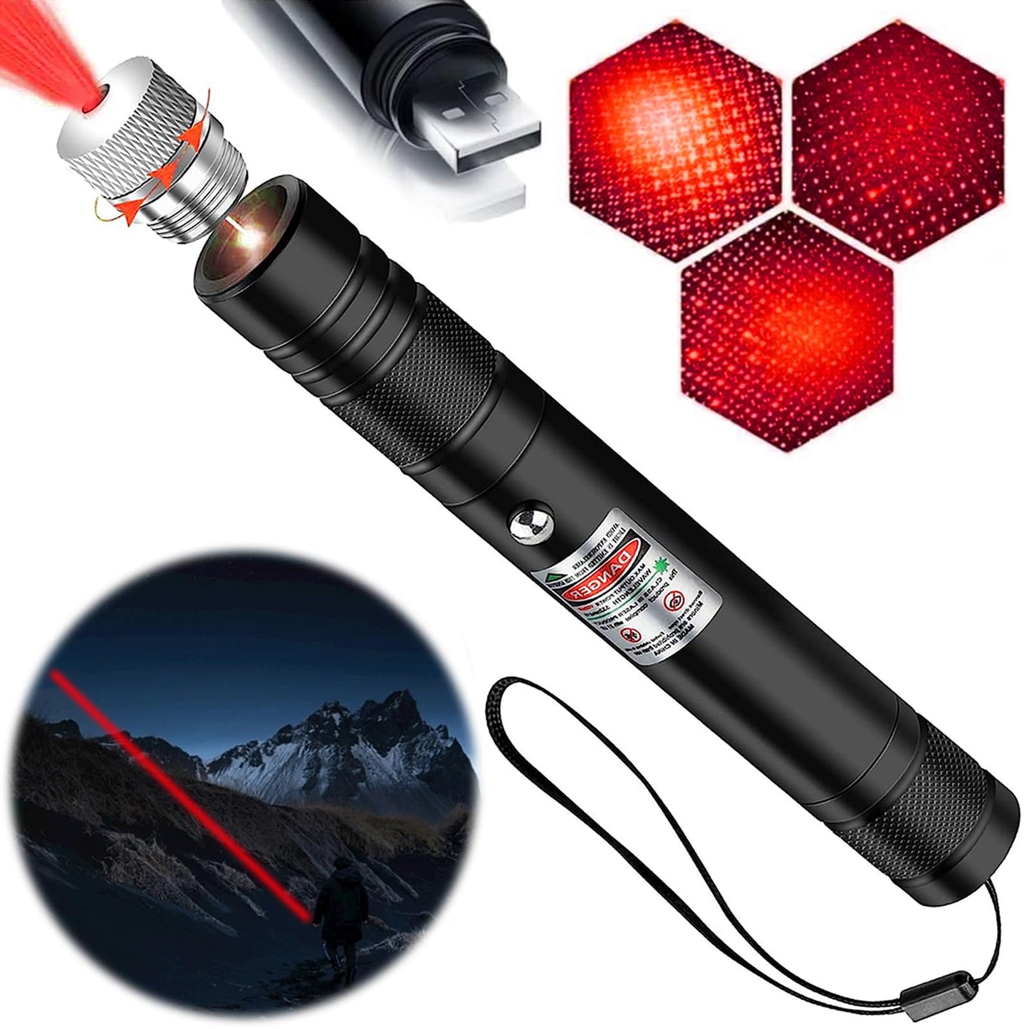 Laser Pointer High Power, Red Laser Pointer Indicator Light, Long Range Laser Pointer for Hiking, USB Charge - Medaid International