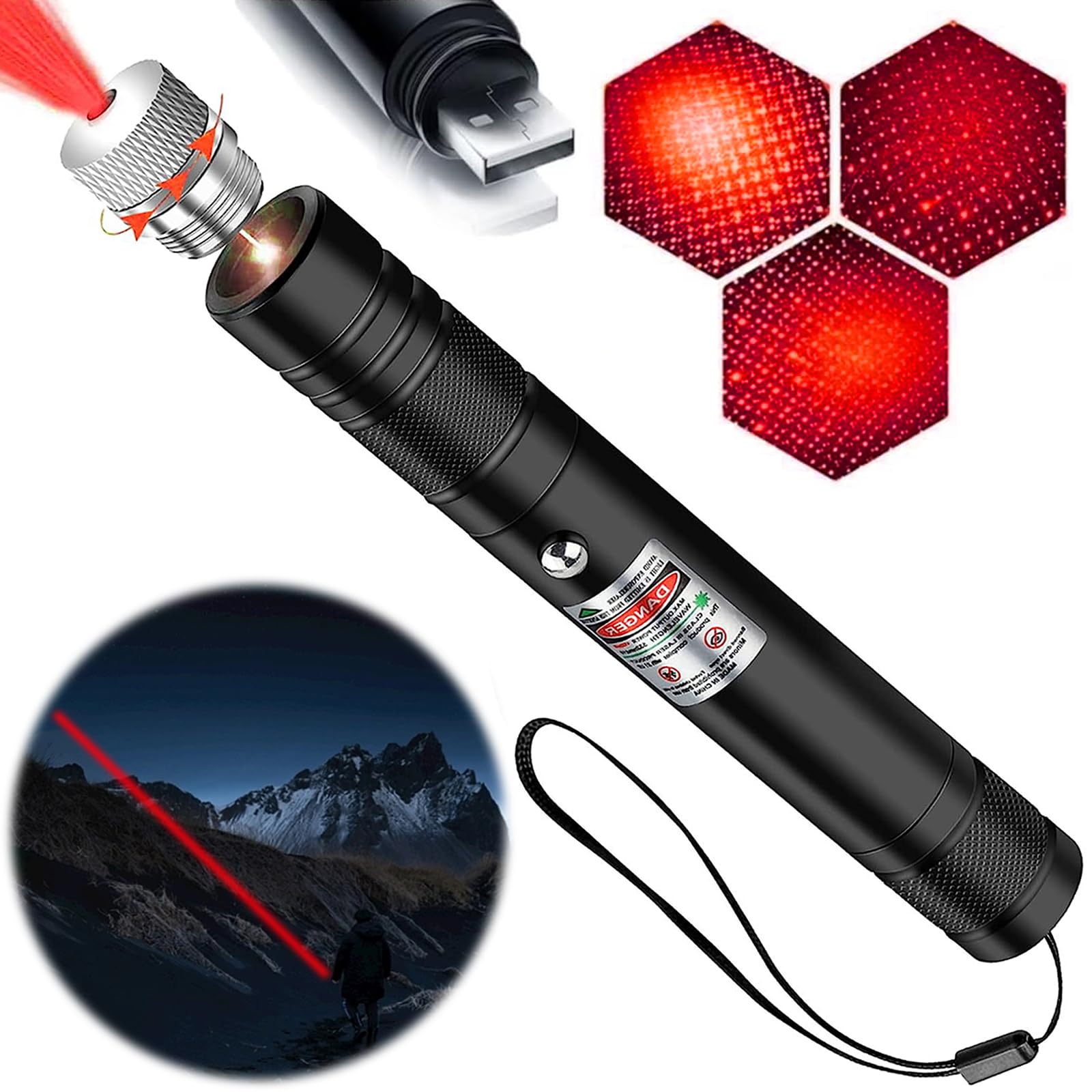 Laser Pointer High Power, Red Laser Pointer Indicator Light, Long Range Laser Pointer for Hiking, USB Charge - Medaid International