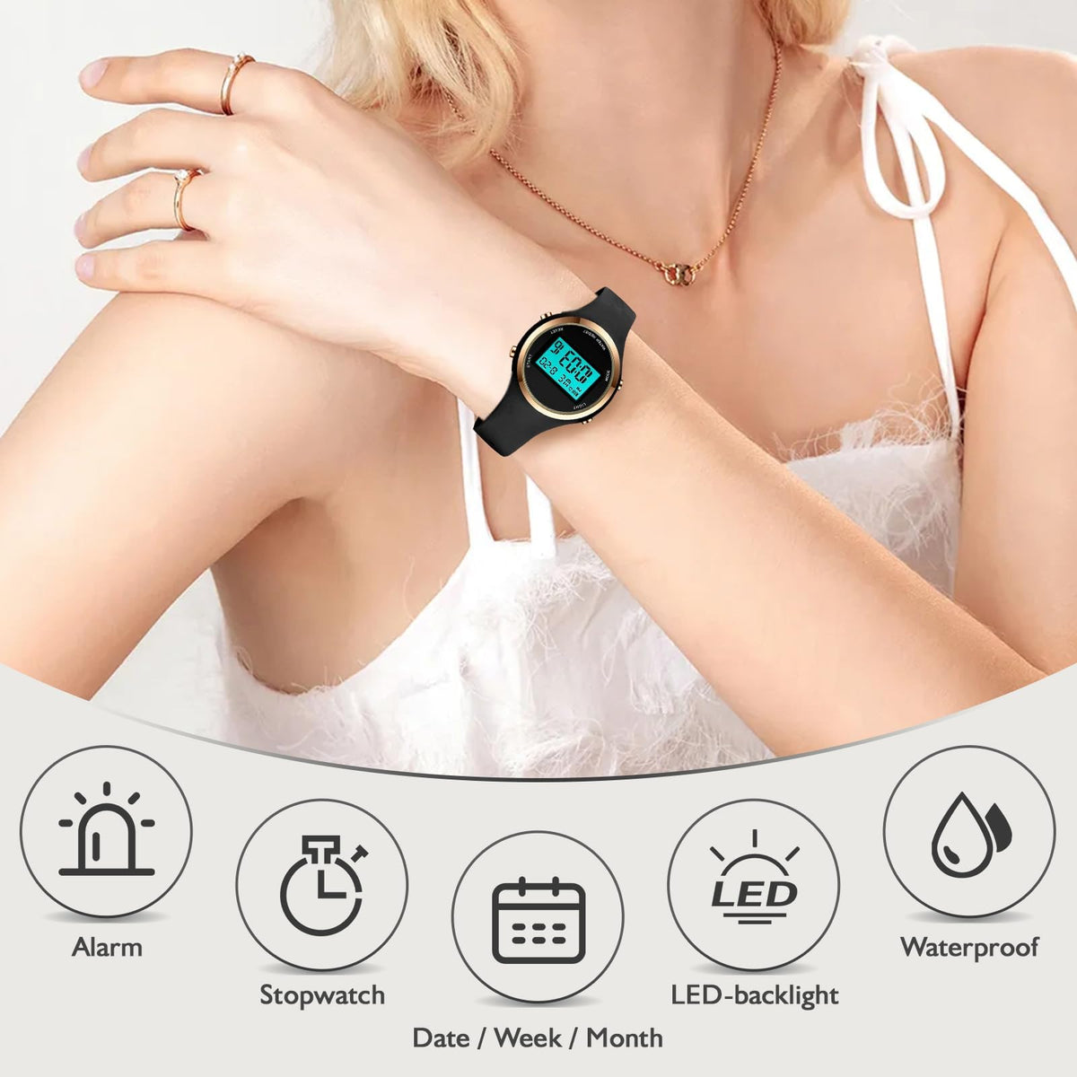TERRIFI Women's Digital Watch, Outdoor Sports Watch with Alarm, Stopwatch, Chronograph, Back Light, 5Bar Waterproof LED Watch, Gifts for Teen Girls/Women