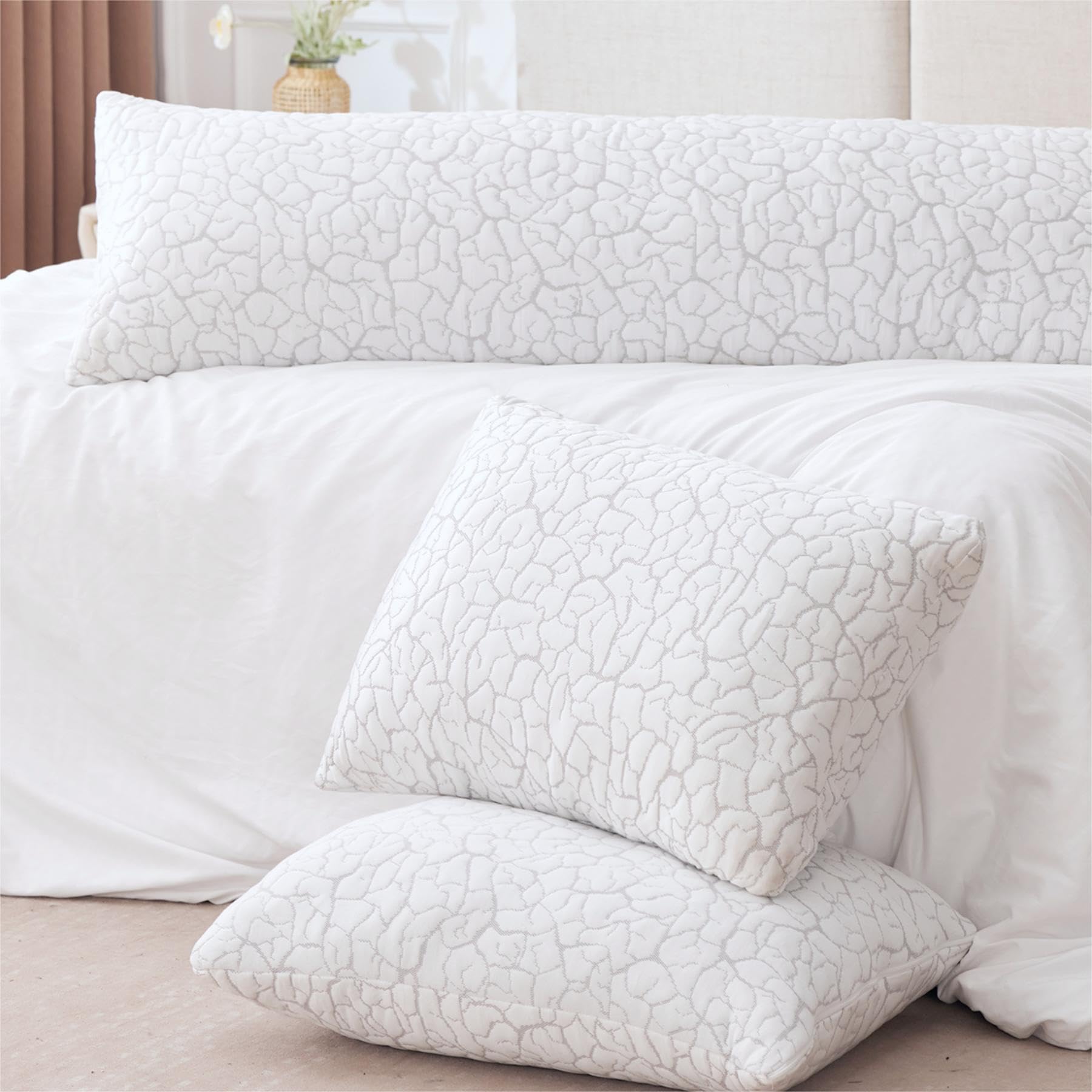 WGAKCED Cooling Pillows for Sleeping 1 Pack, Queen Size Adjustable Shredded Memory Foam Pillows, Firm Bed Pillows for Side, Back, Stomach, Hot Sleepers, Cold Pillow with Removable Washable Cover - Medaid International